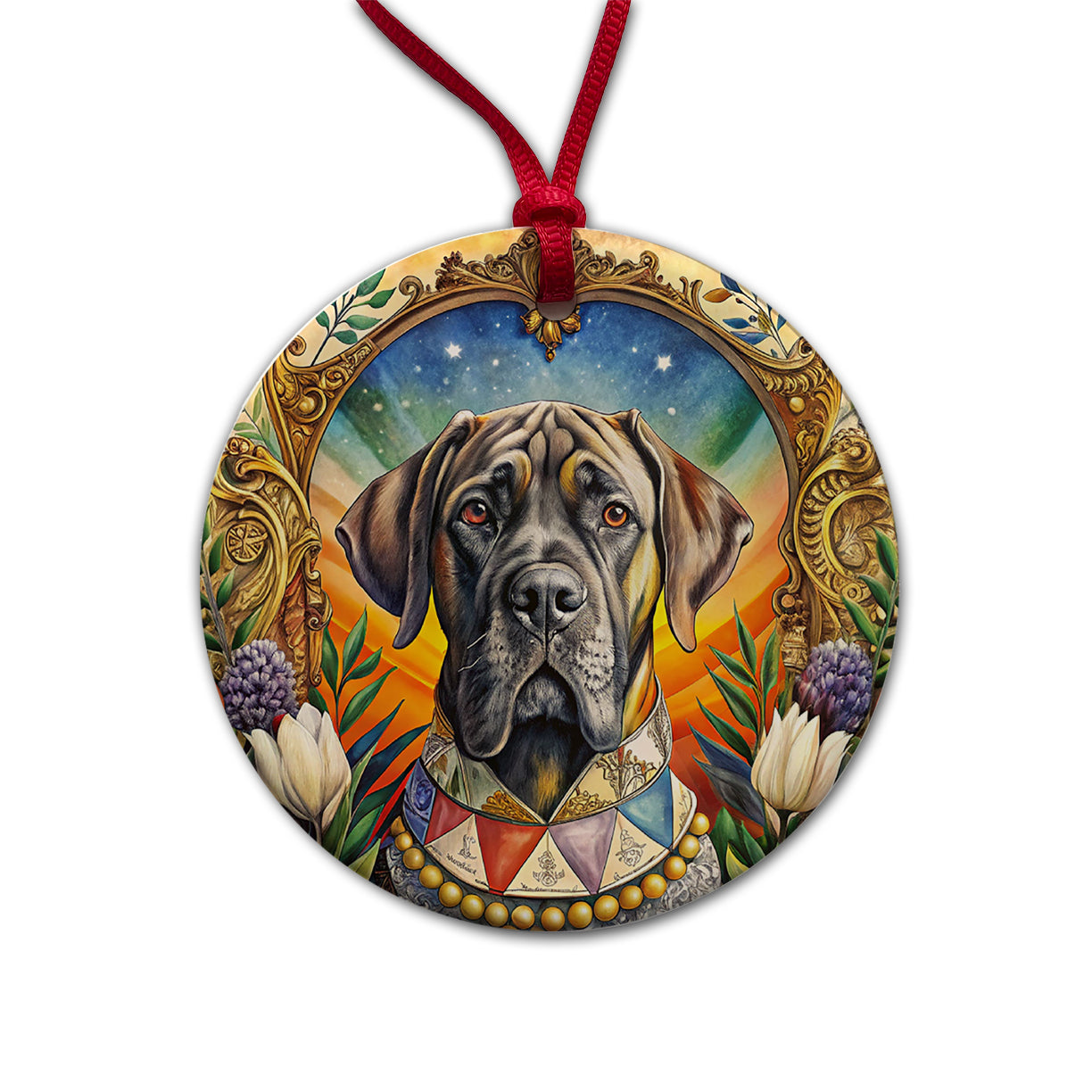 Mastiff Dog French Bohemian Art Round Ceramic Holiday Christmas Tree Ornament