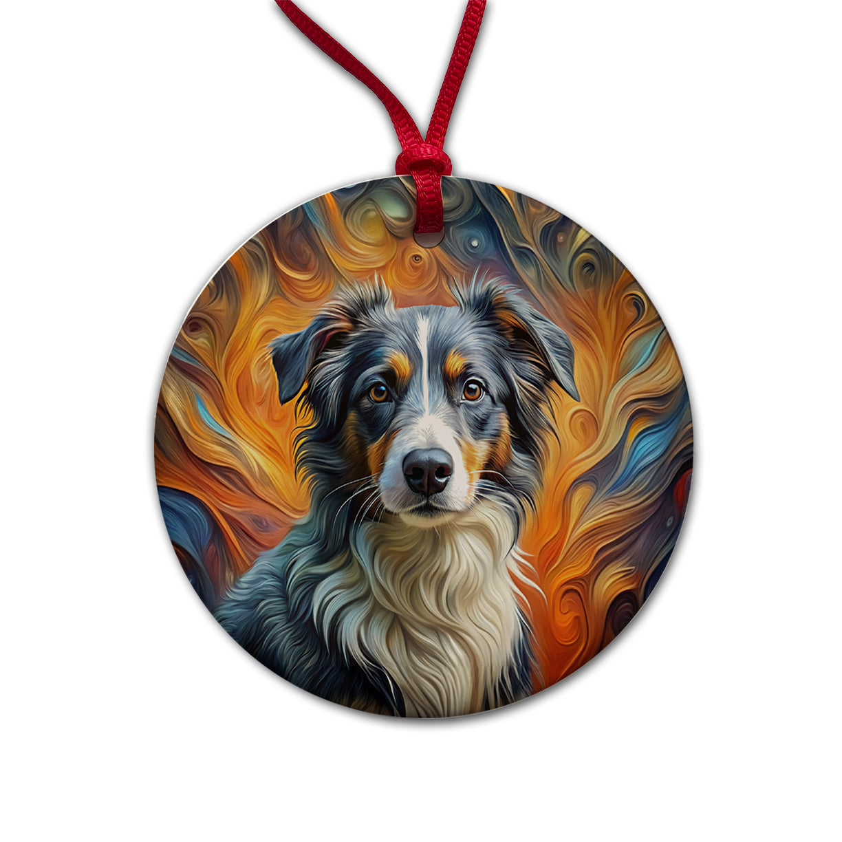 Miniature American Shepherd Dog Abstract Art Round Ceramic Holiday Christmas Tree Ornament