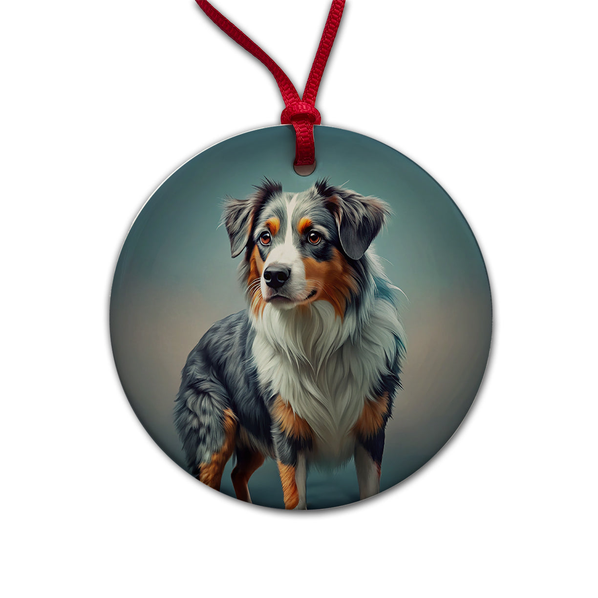 Miniature American Shepherd Dog Contemporary Art Round Ceramic Holiday Christmas Tree Ornament