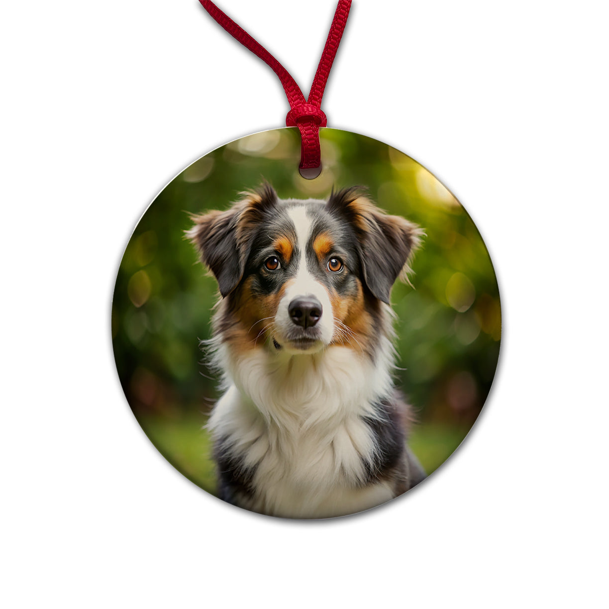 Miniature American Shepherd Dog Photo Round Ceramic Holiday Christmas Tree Ornament
