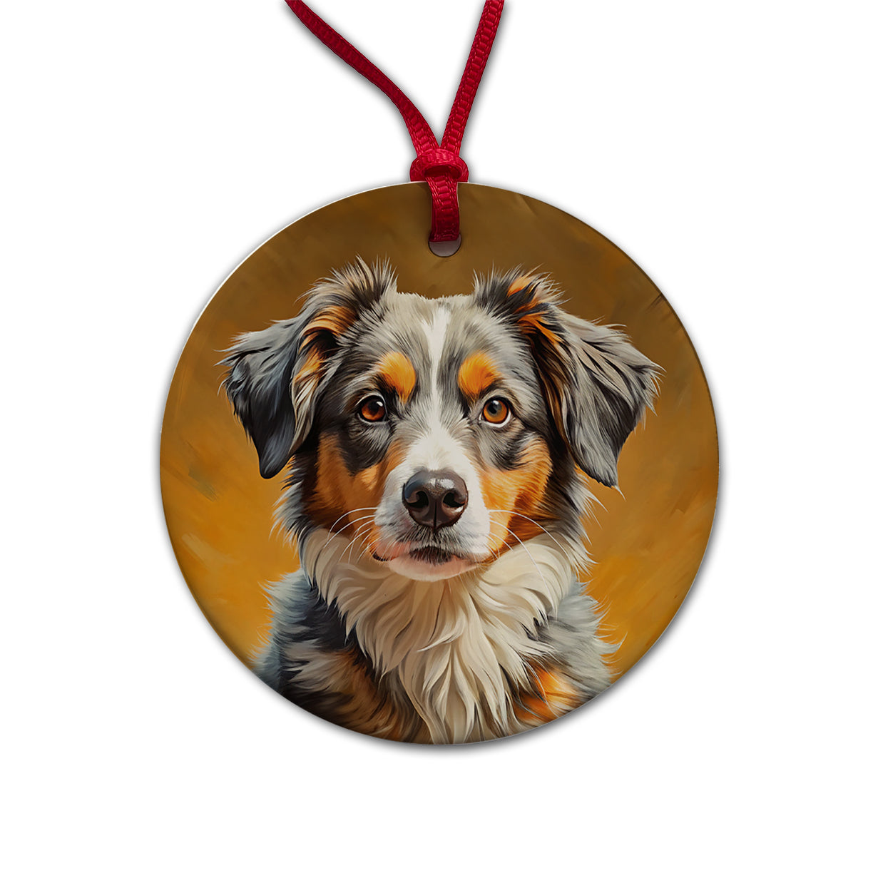 Miniature American Shepherd Dog Pop Art Round Ceramic Holiday Christmas Tree Ornament