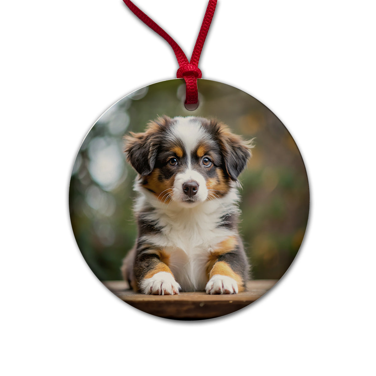 Miniature American Shepherd Dog Puppy Photo Round Ceramic Holiday Christmas Tree Ornament