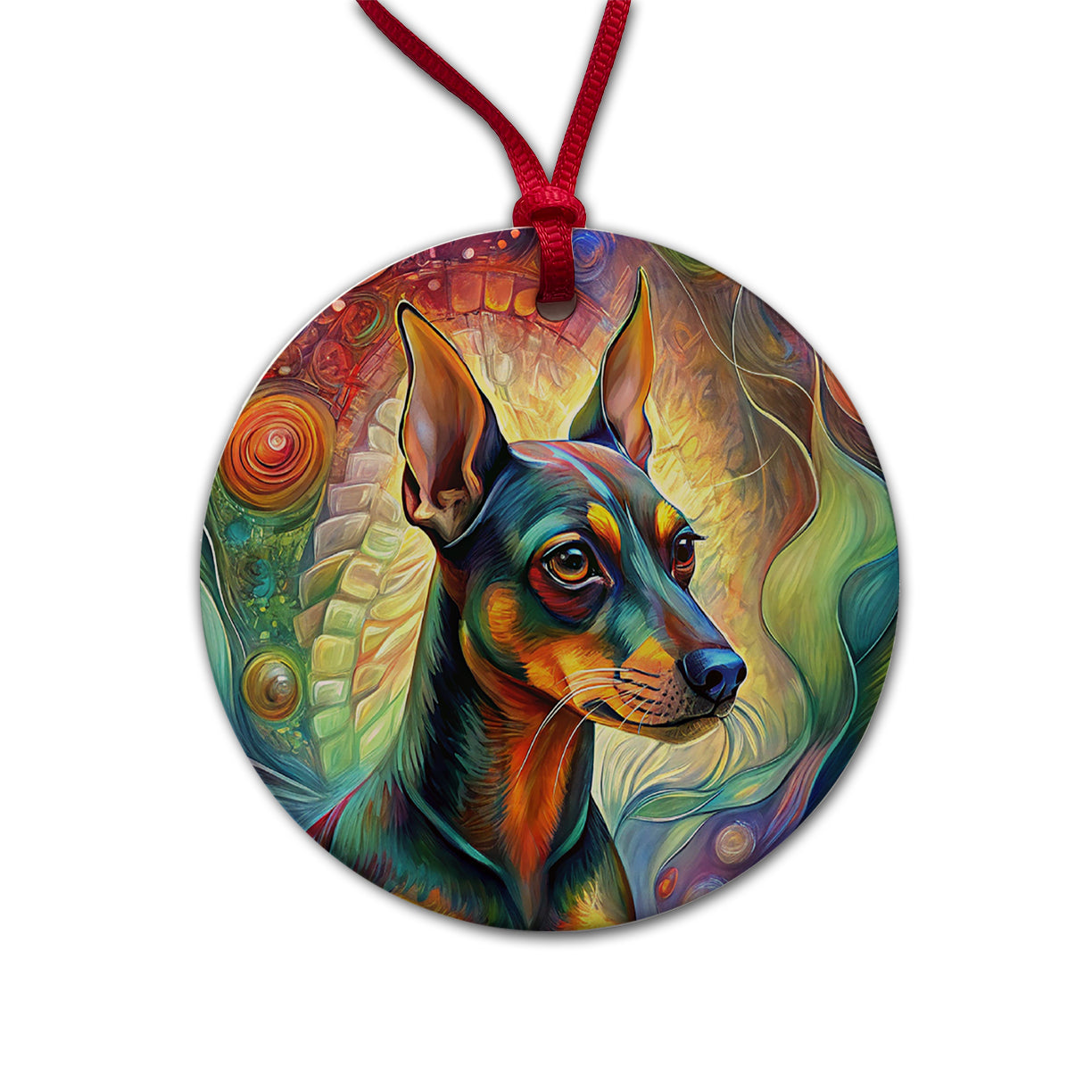 Miniature Pinscher Dog Abstract Art Round Ceramic Holiday Christmas Tree Ornament