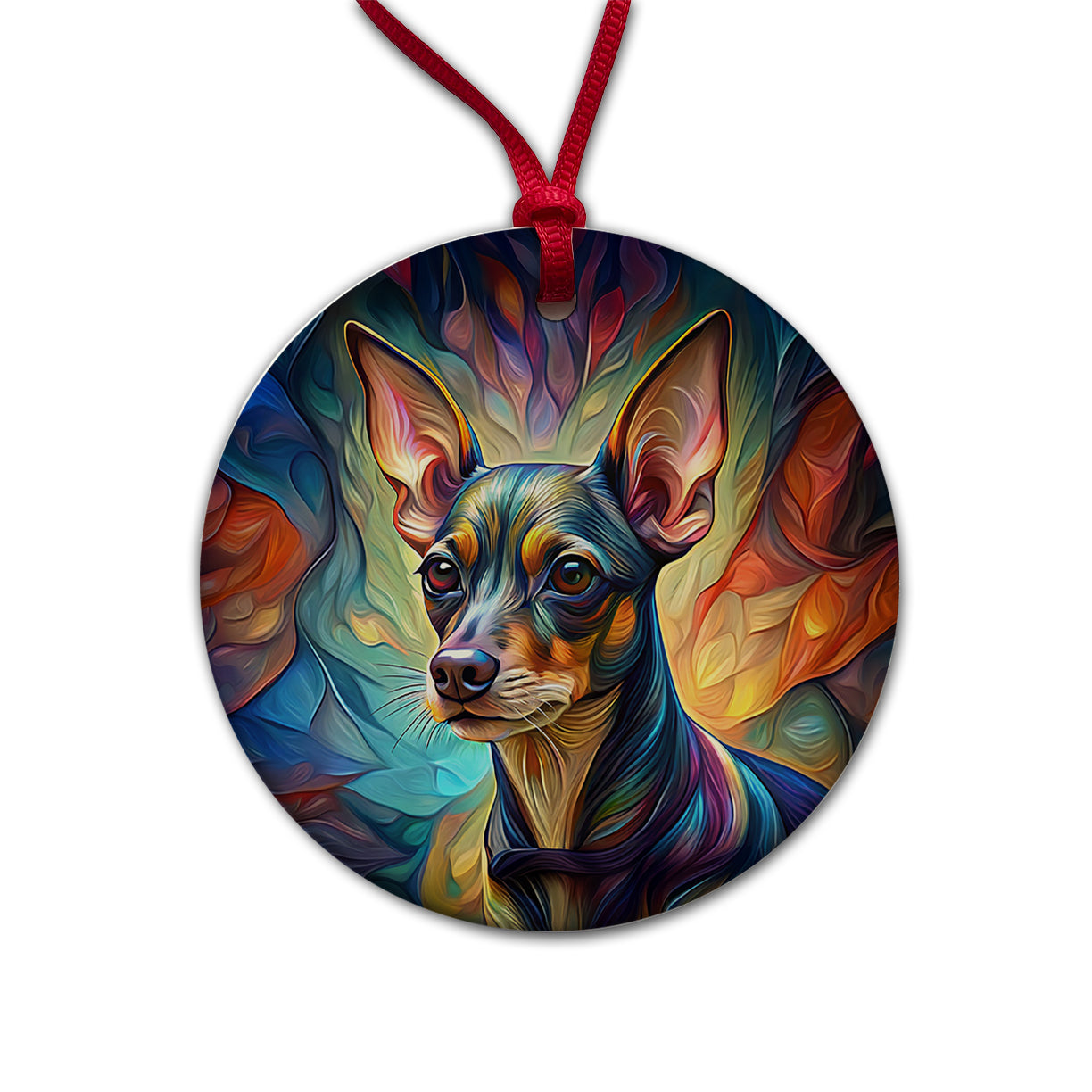 Miniature Pinscher Dog Abstract Stylized Art Round Ceramic Holiday Christmas Tree Ornament