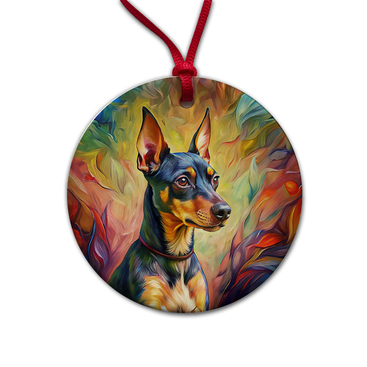 Miniature Pinscher Dog Expressionism Art Round Ceramic Holiday Christmas Tree Ornament