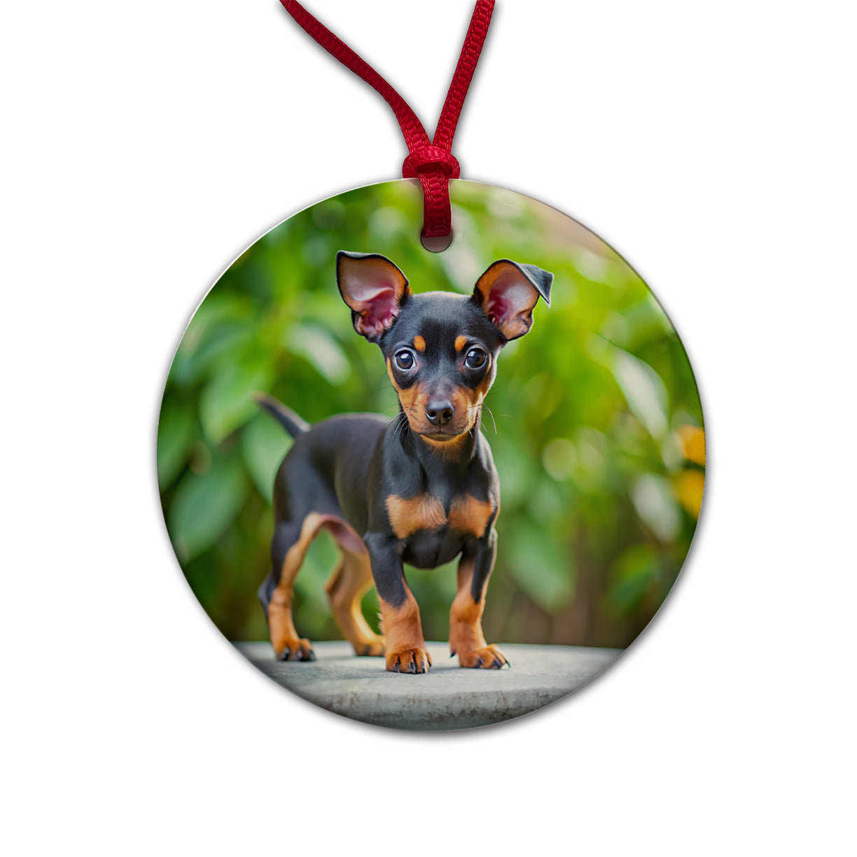 Miniature Pinscher Dog Puppy Photo Round Ceramic Holiday Christmas Tree Ornament
