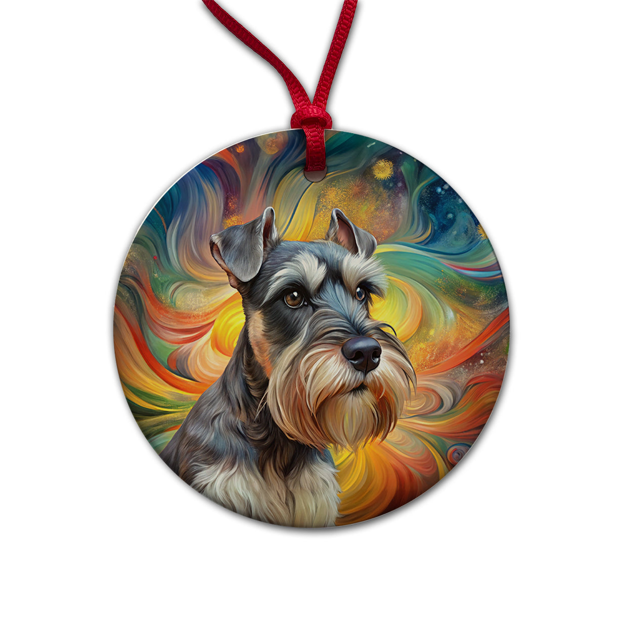 Miniature Schnauzer Dog Abstract Art Round Ceramic Holiday Christmas Tree Ornament