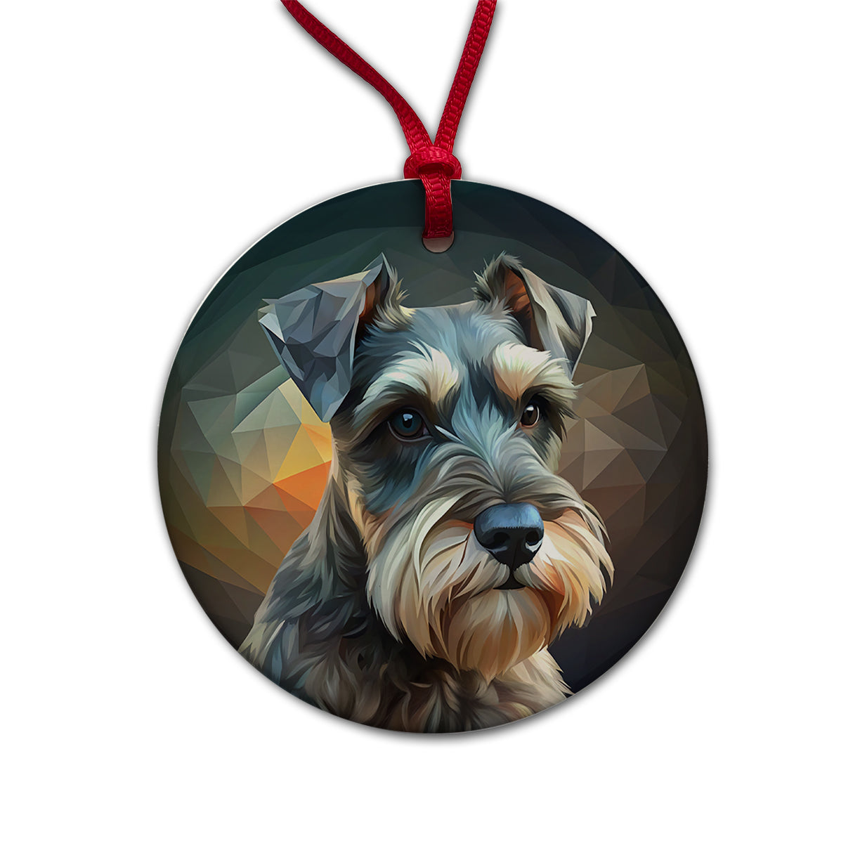 Miniature Schnauzer Dog Abstract Stylized Art Round Ceramic Holiday Christmas Tree Ornament