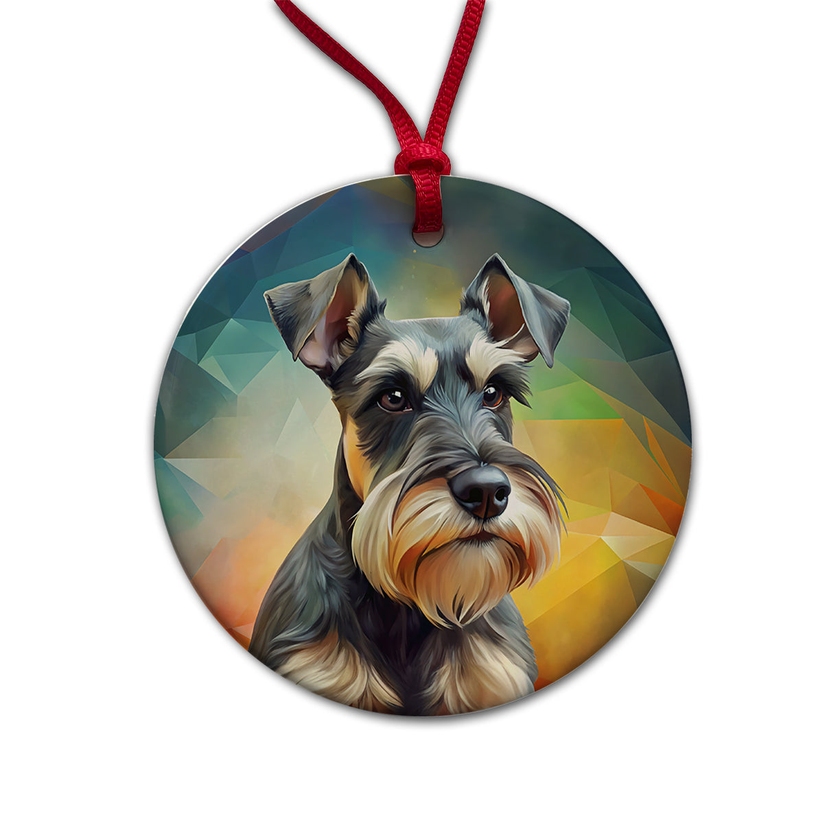 Miniature Schnauzer Dog Contemporary Art Round Ceramic Holiday Christmas Tree Ornament