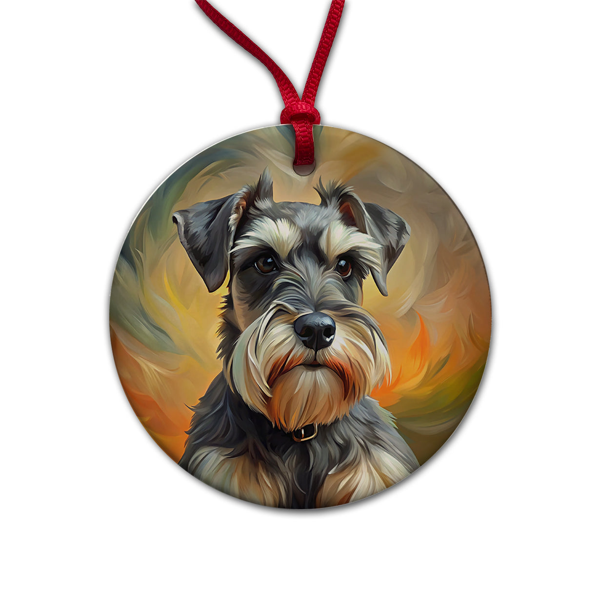 Miniature Schnauzer Dog Expressionism Art Round Ceramic Holiday Christmas Tree Ornament