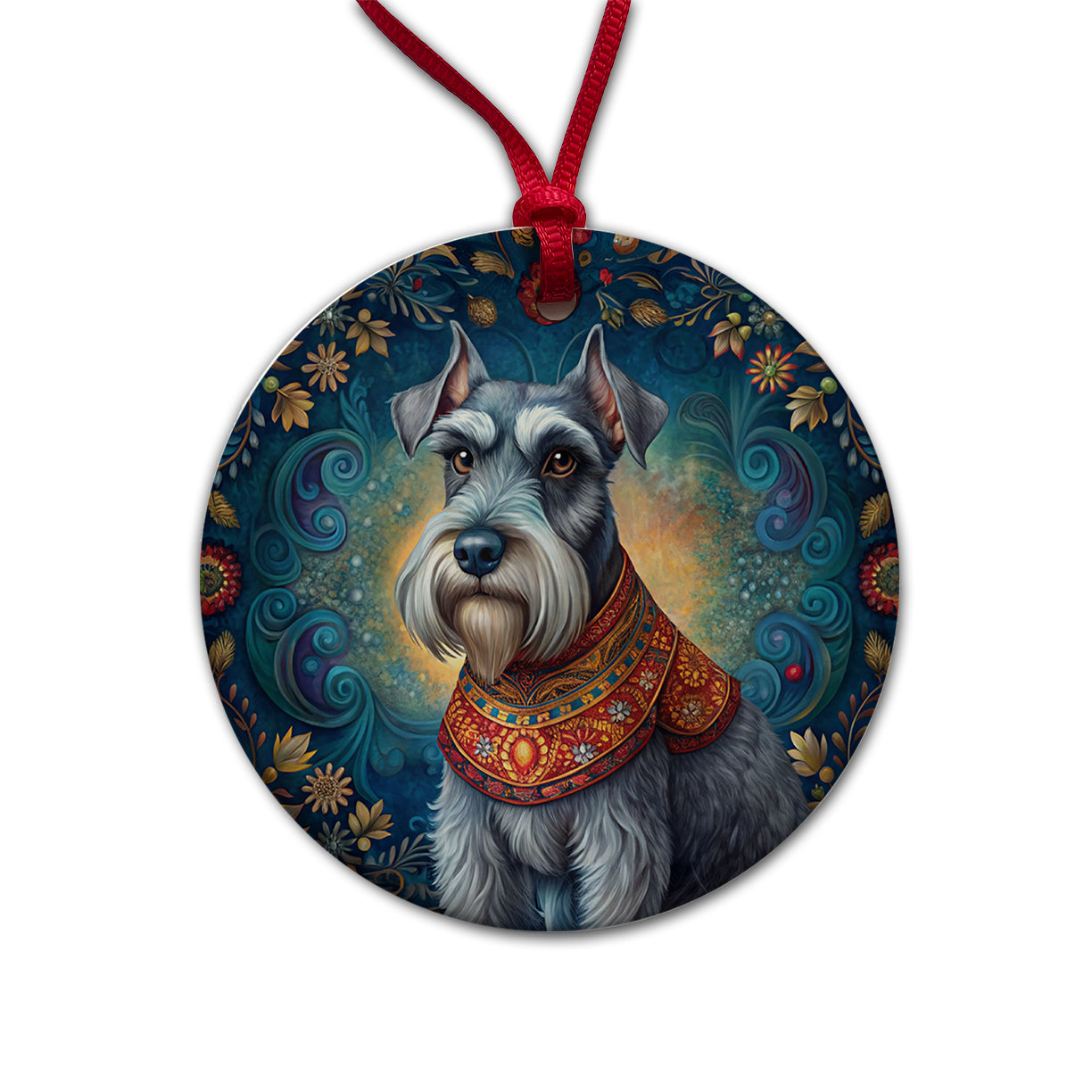 Miniature Schnauzer Dog French Bohemian Art Round Ceramic Holiday Christmas Tree Ornament