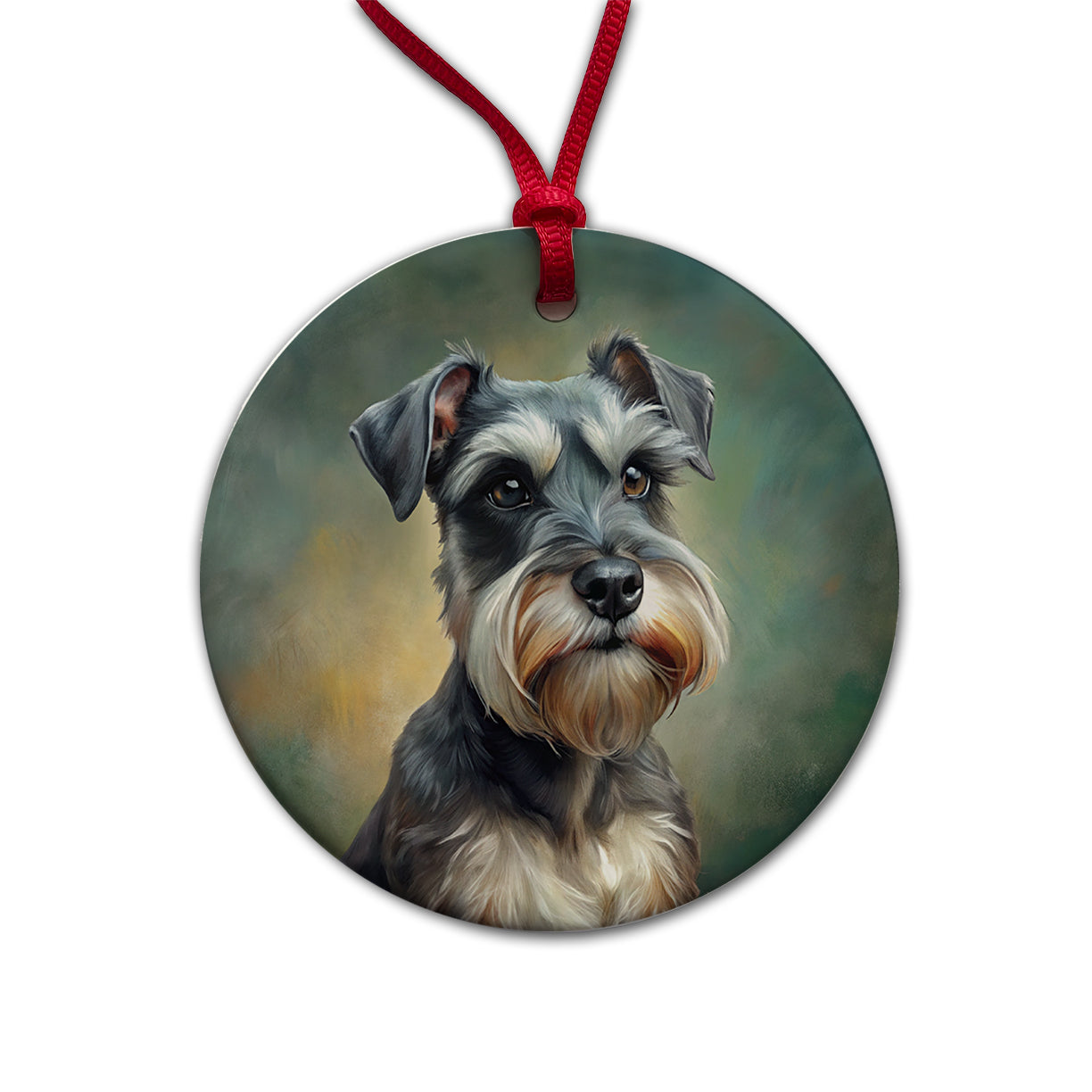 Miniature Schnauzer Dog Illustration Round Ceramic Holiday Christmas Tree Ornament