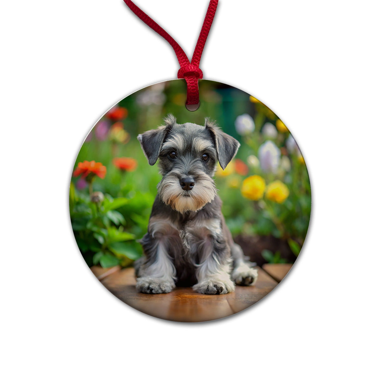 Miniature Schnauzer Dog Puppy Photo Round Ceramic Holiday Christmas Tree Ornament