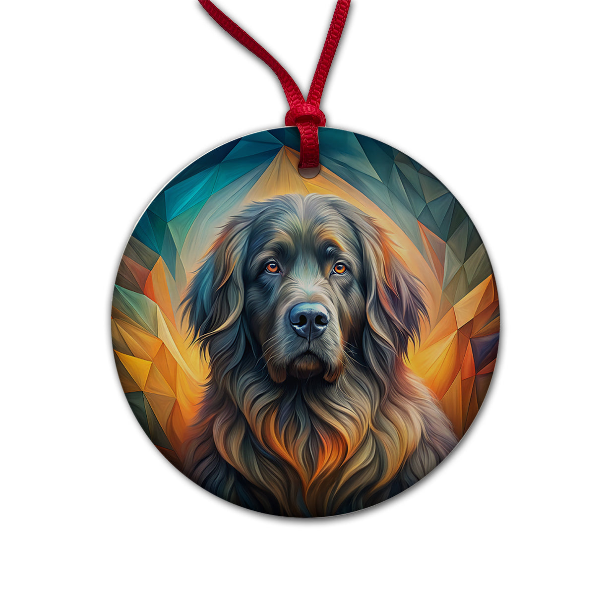 Newfoundland Dog Abstract Art Round Ceramic Holiday Christmas Tree Ornament
