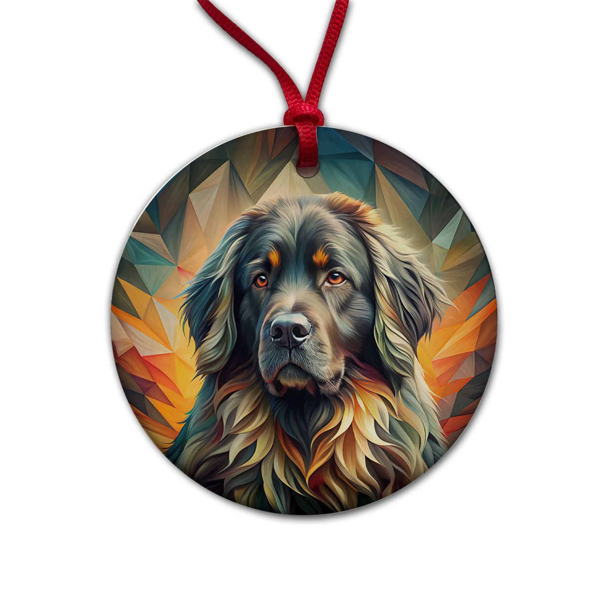 Newfoundland Dog Abstract Stylized Art Round Ceramic Holiday Christmas Tree Ornament