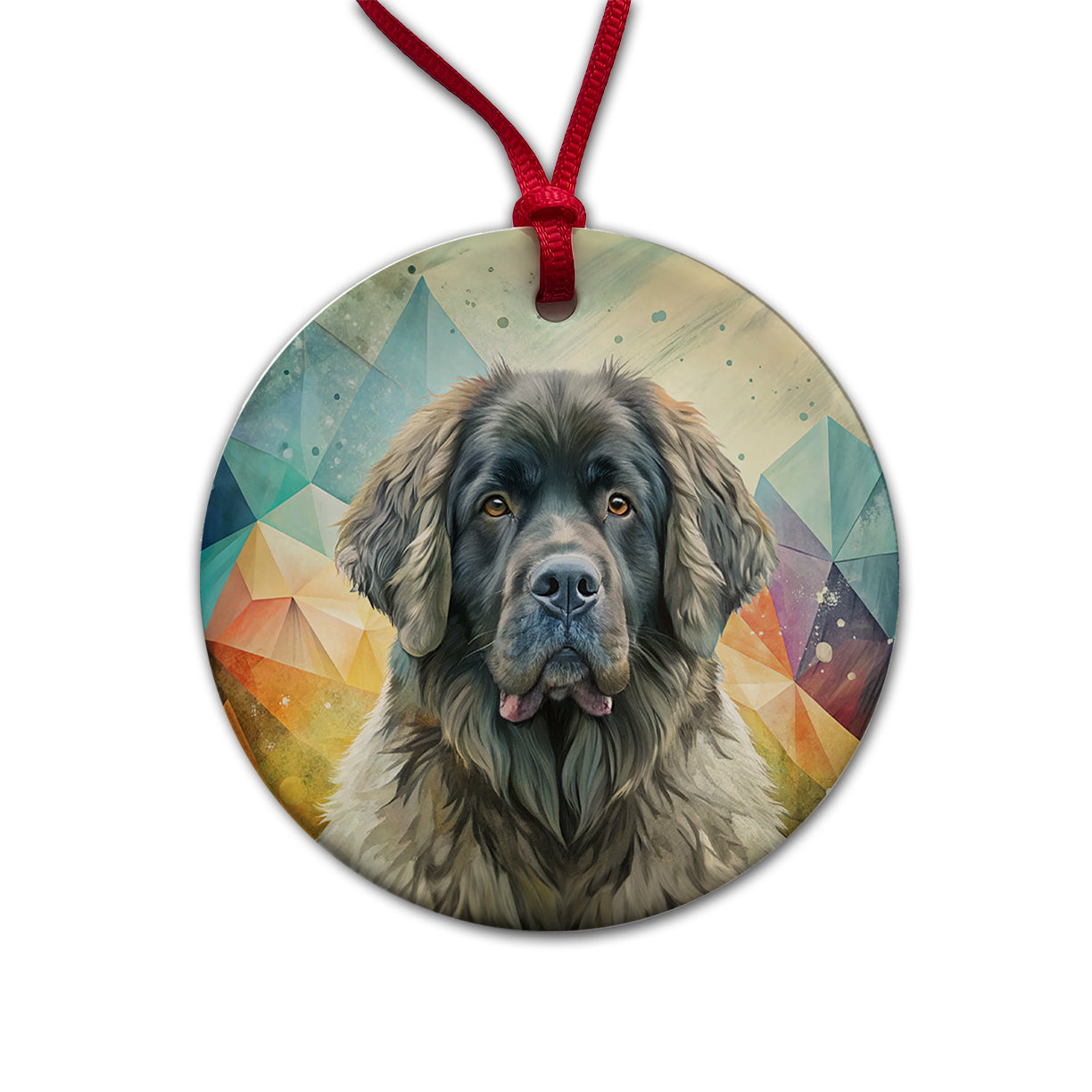 Newfoundland Dog Contemporary Art Round Ceramic Holiday Christmas Tree Ornament