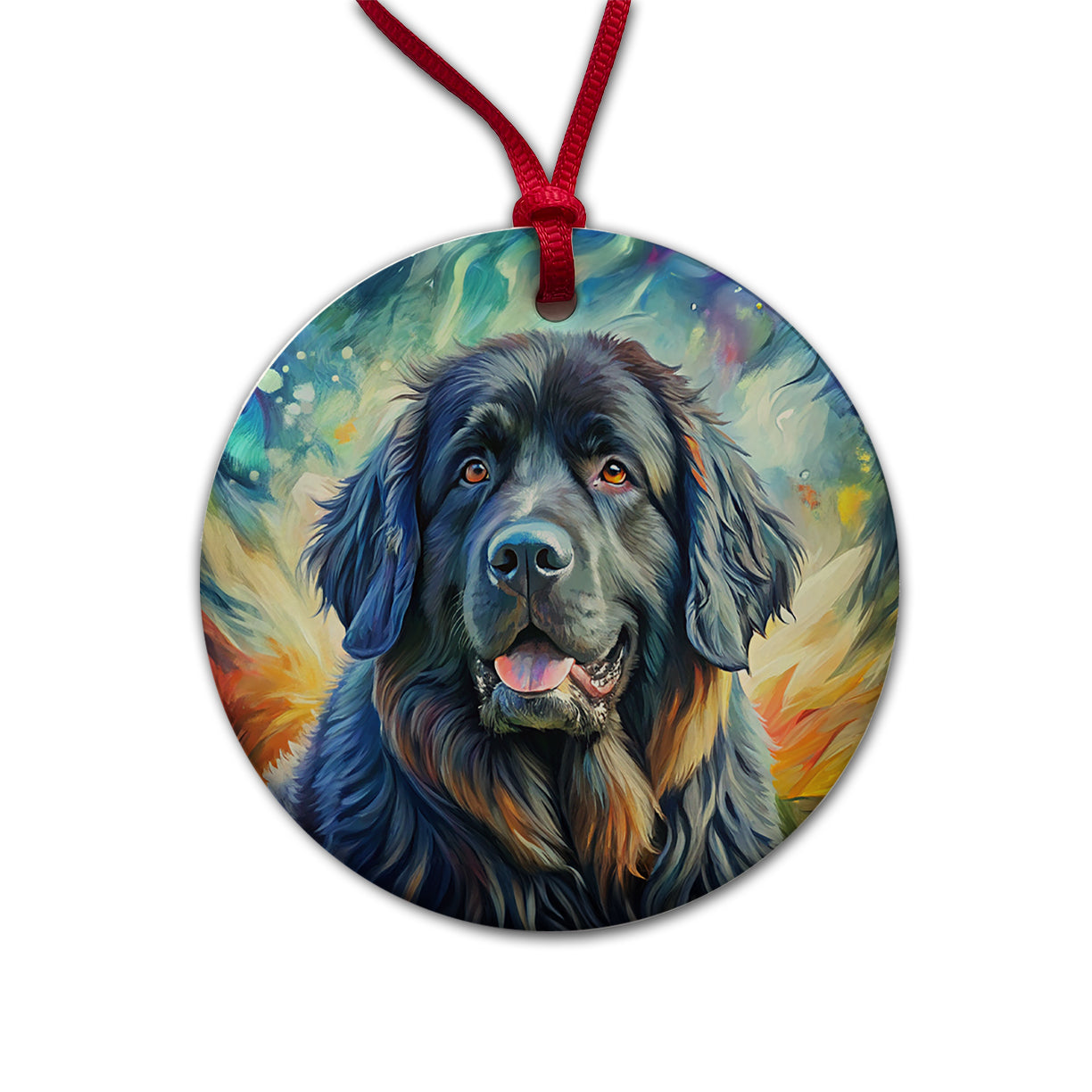 Newfoundland Dog Expressionism Art Round Ceramic Holiday Christmas Tree Ornament
