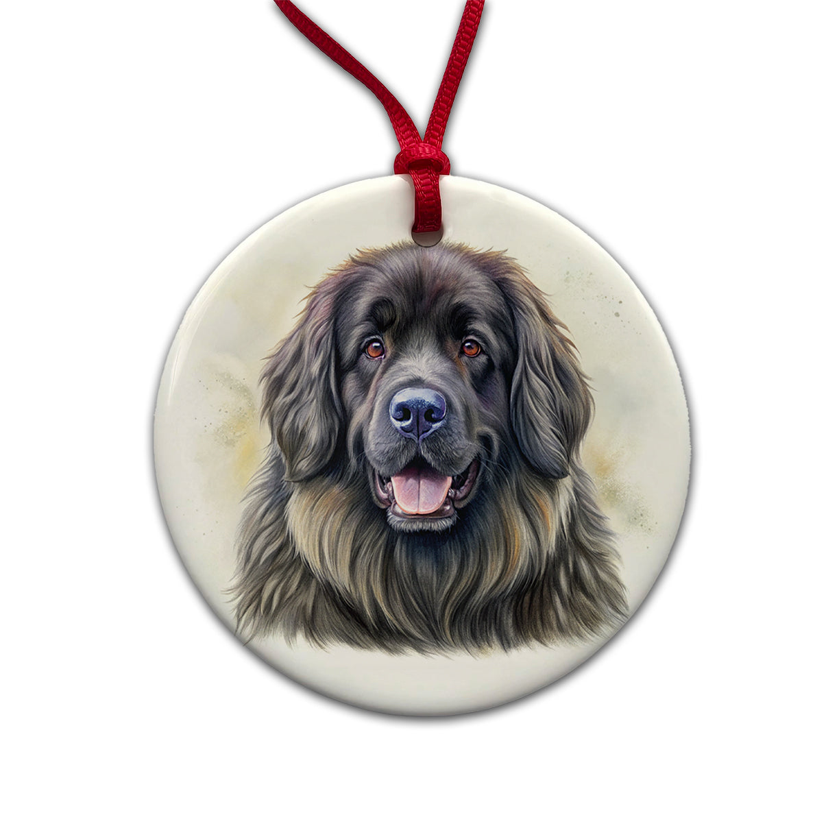 Newfoundland Dog Illustration Round Ceramic Holiday Christmas Tree Ornament