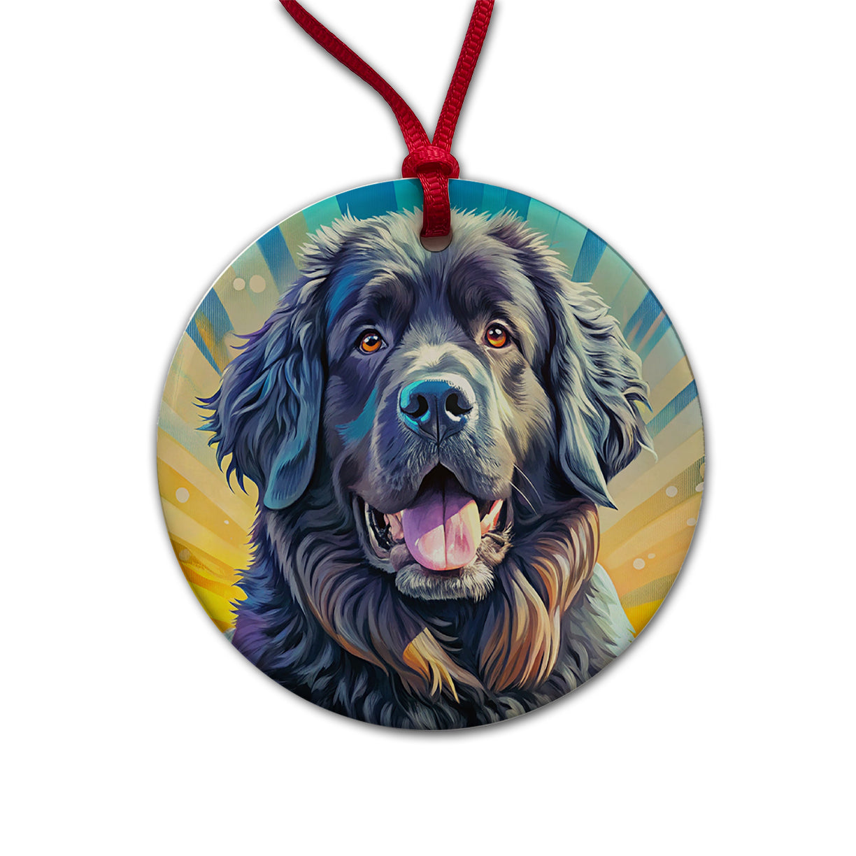 Newfoundland Dog Pop Art Round Ceramic Holiday Christmas Tree Ornament