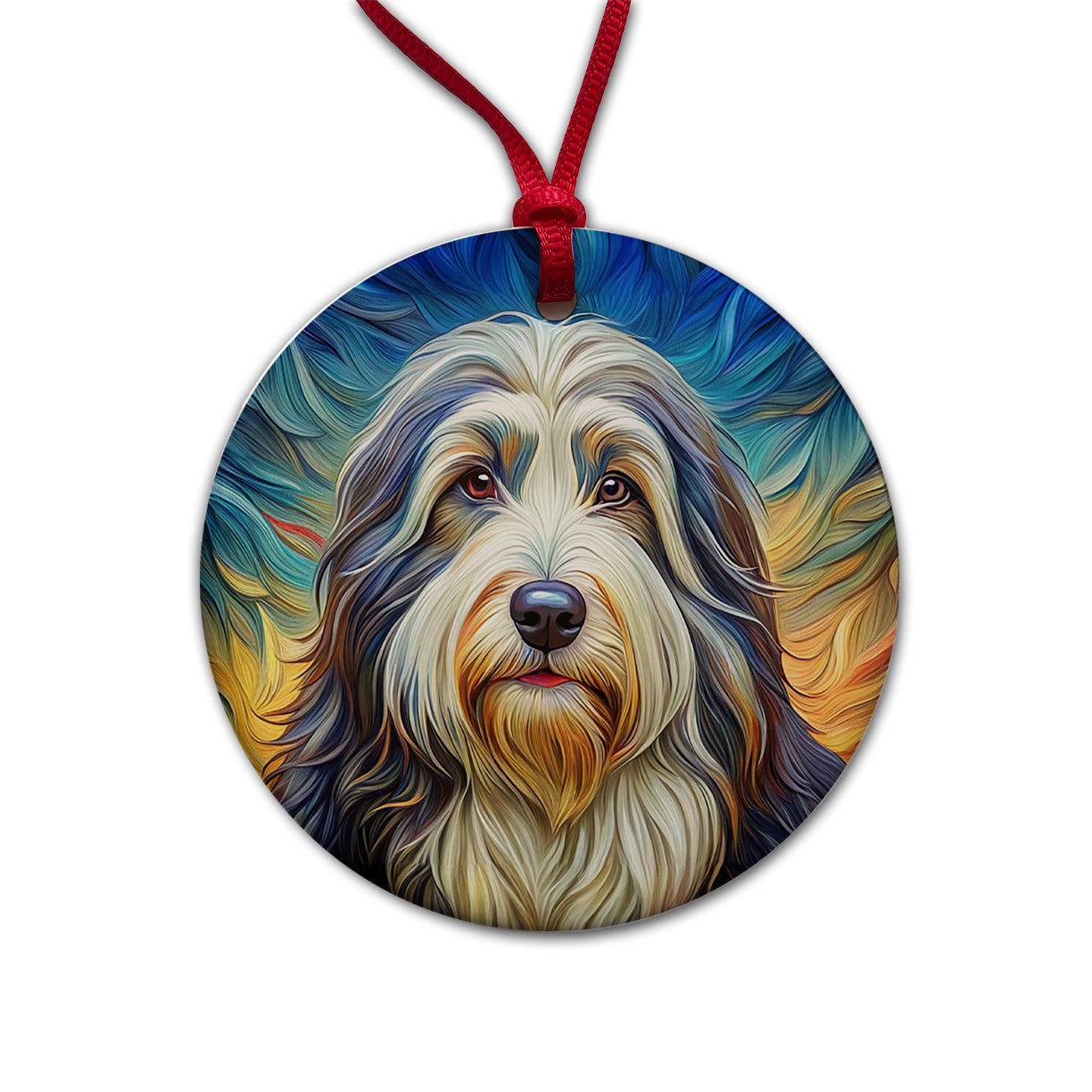 Old English Sheepdog Dog Expressionism Art Round Ceramic Holiday Christmas Tree Ornament
