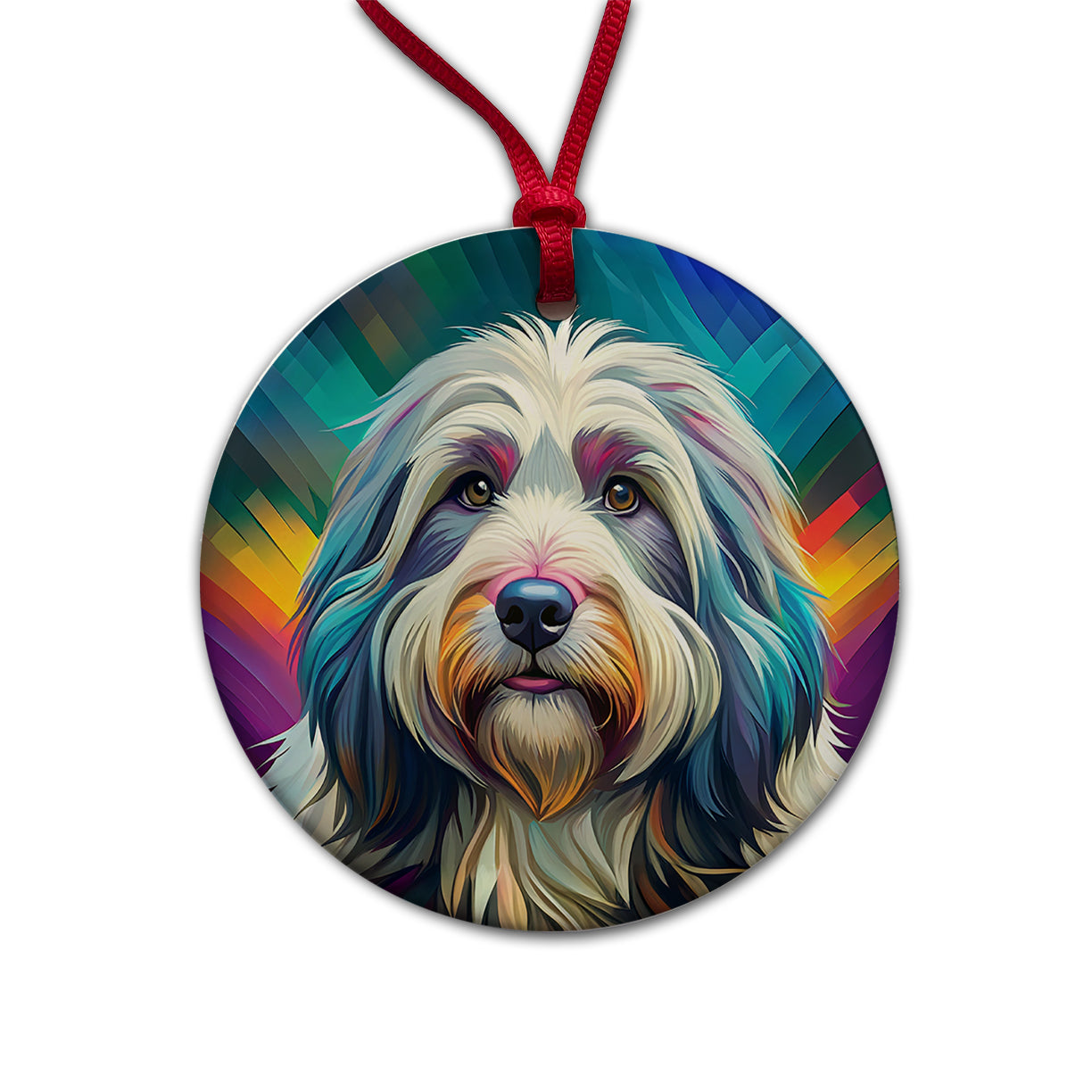 Old English Sheepdog Dog Pop Art Round Ceramic Holiday Christmas Tree Ornament