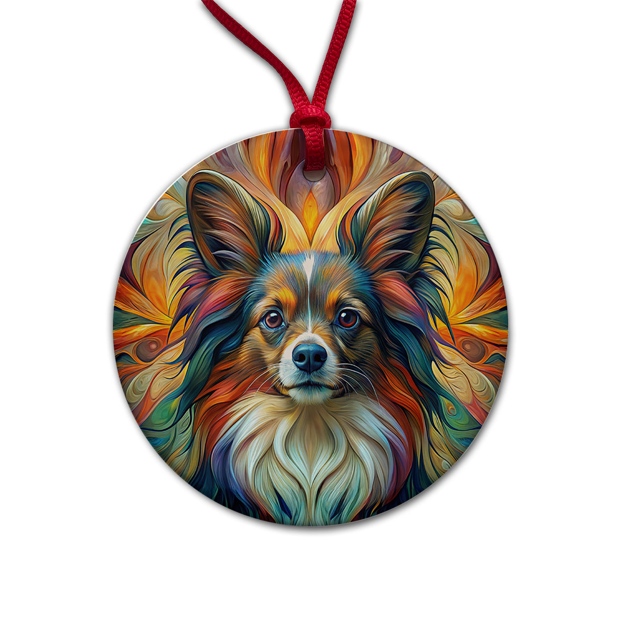Papillion Dog Abstract Art Round Ceramic Holiday Christmas Tree Ornament