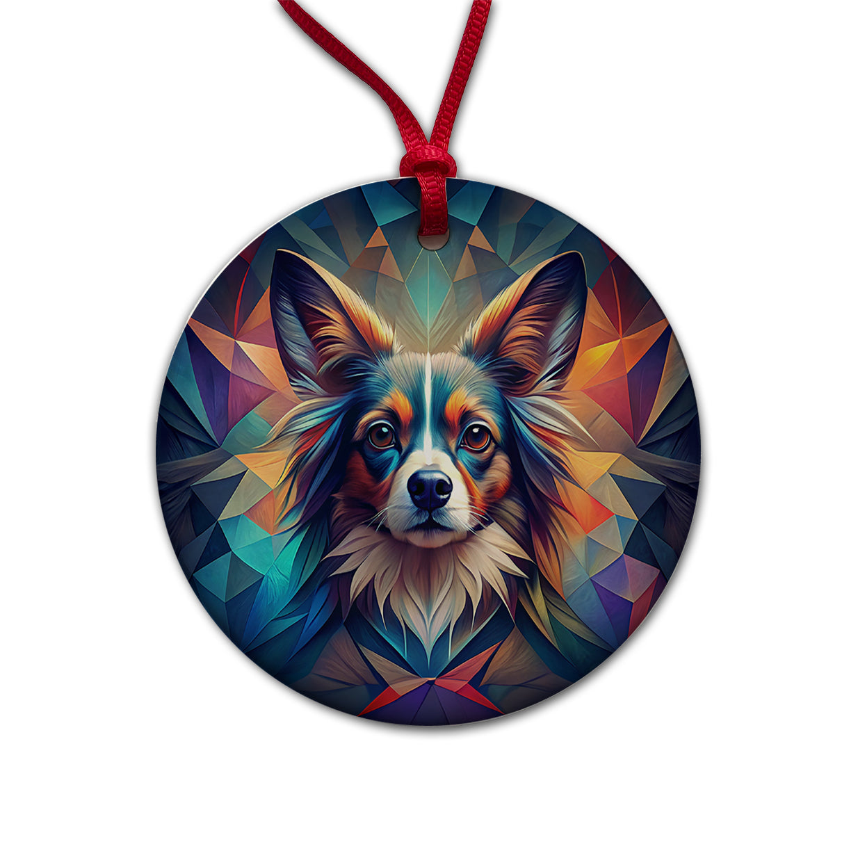 Papillion Dog Abstract Stylized Art Round Ceramic Holiday Christmas Tree Ornament