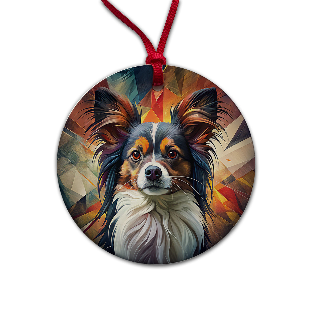 Papillion Dog Contemporary Art Round Ceramic Holiday Christmas Tree Ornament