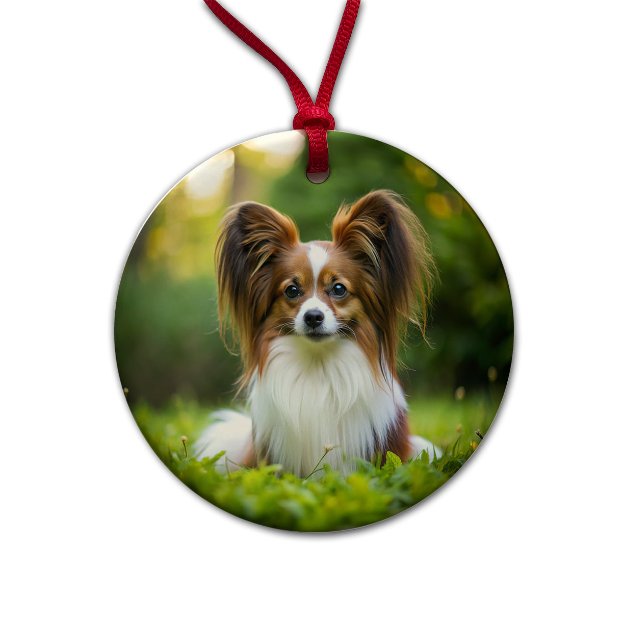 Papillion Dog Photo Round Ceramic Holiday Christmas Tree Ornament