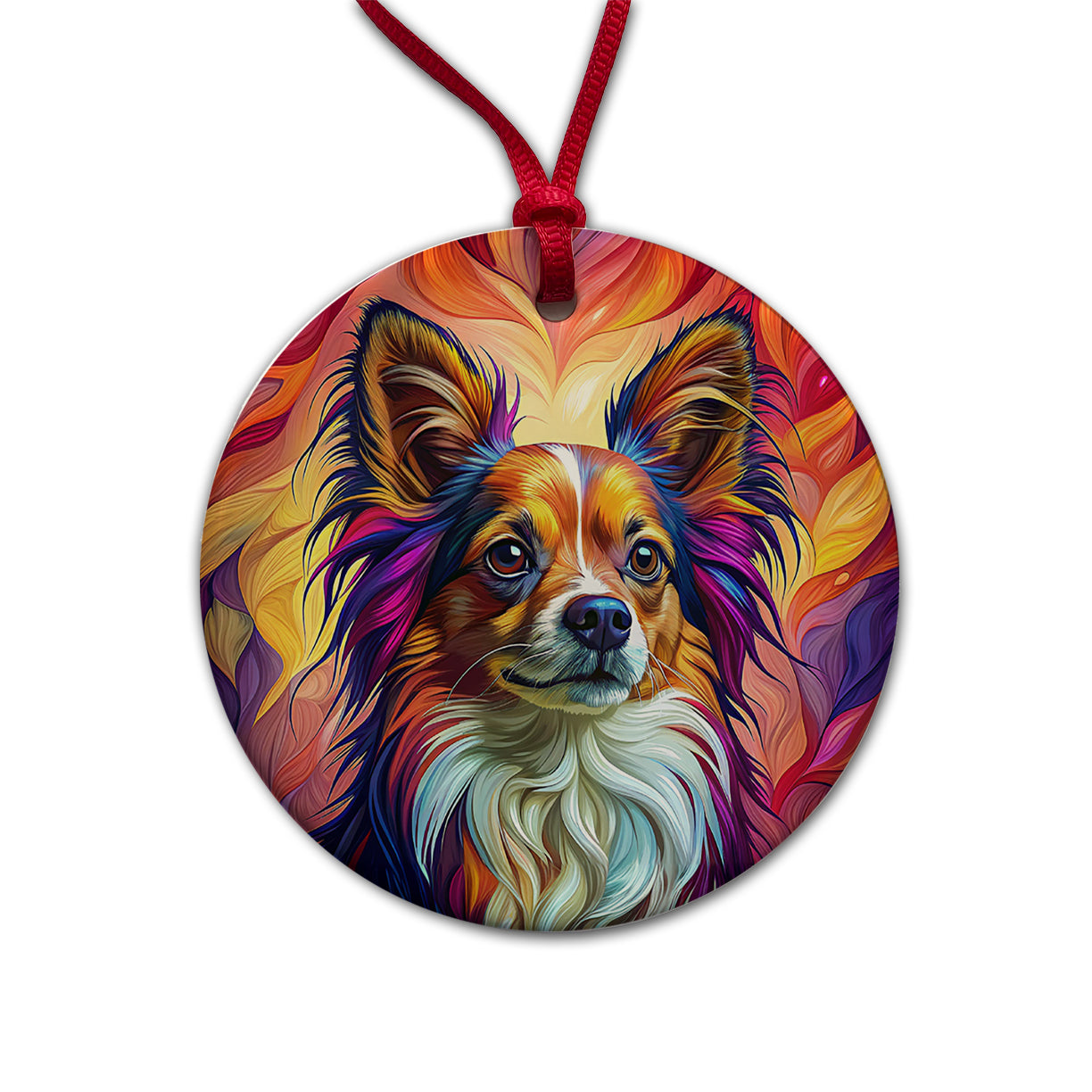 Papillion Dog Pop Art Round Ceramic Holiday Christmas Tree Ornament