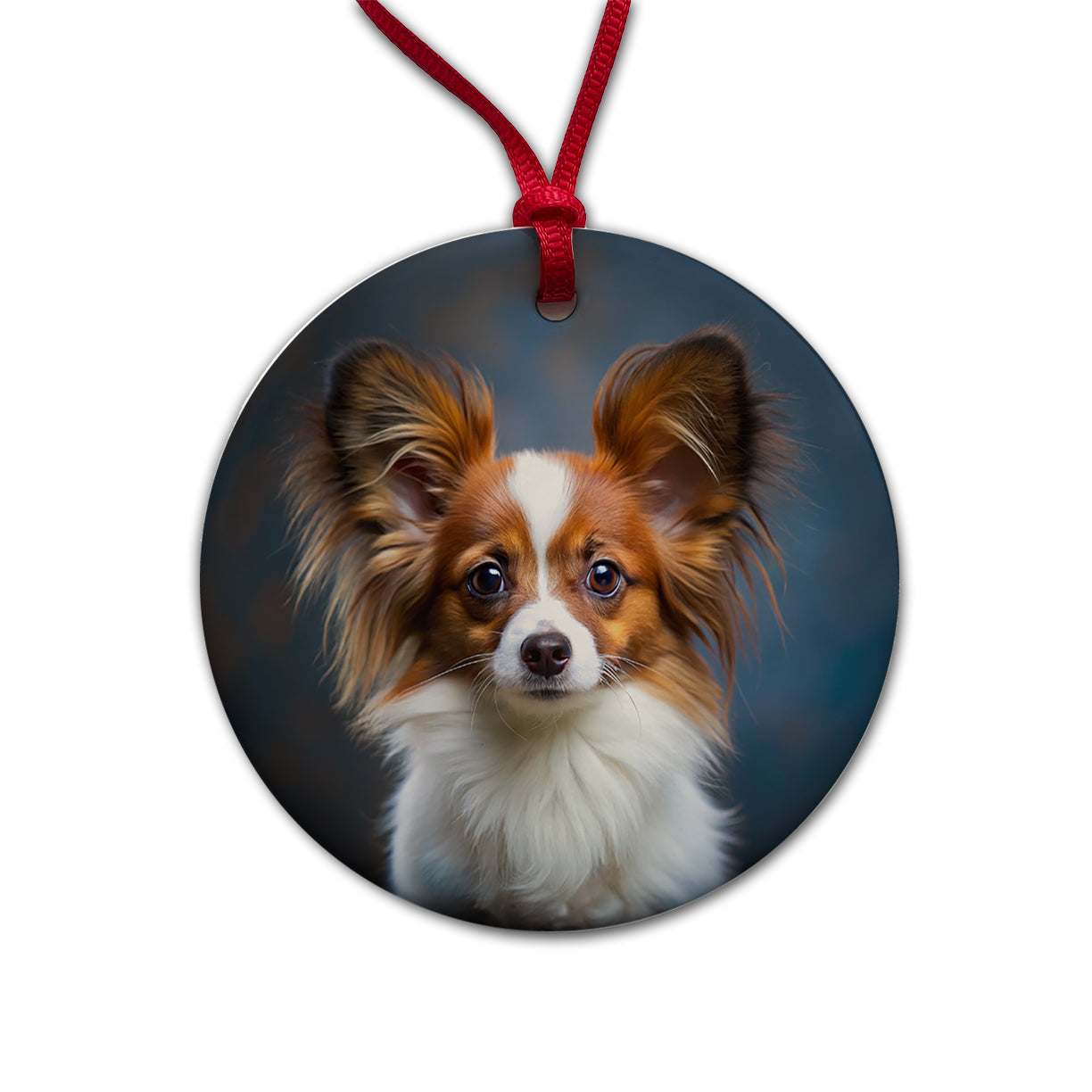 Papillion Dog Puppy Photo Round Ceramic Holiday Christmas Tree Ornament