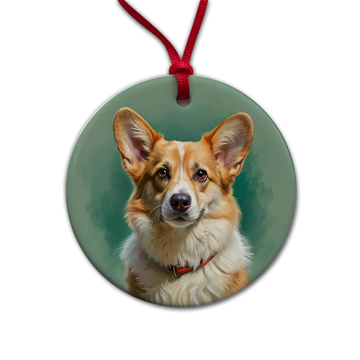 Pembroke Welsh Corgi Dog Illustration Round Ceramic Holiday Christmas Tree Ornament