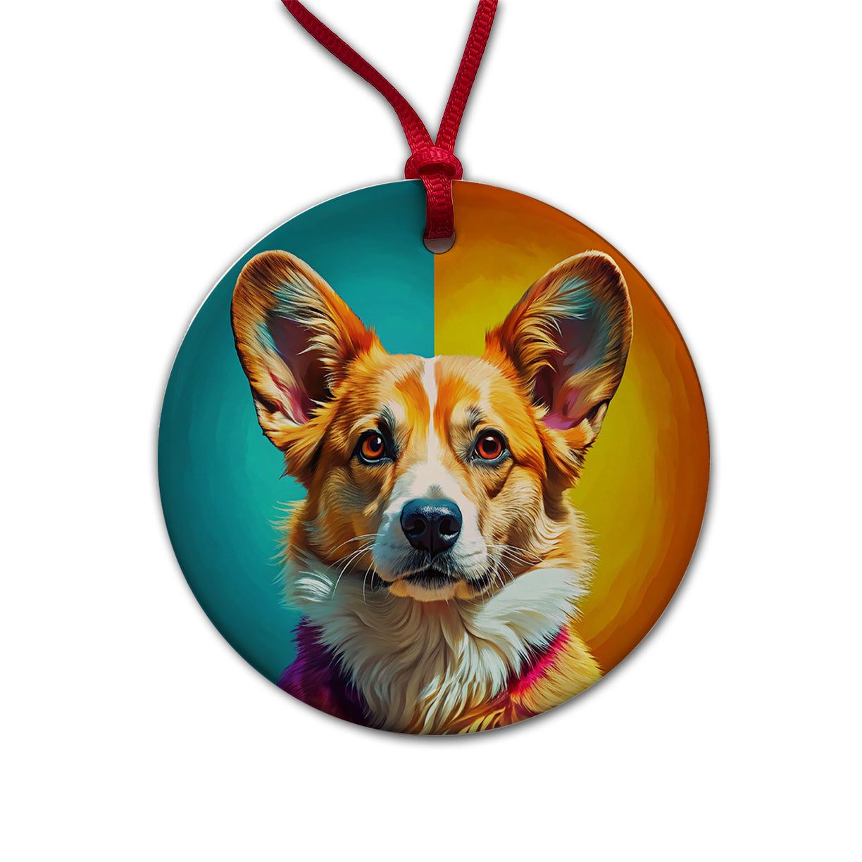 Pembroke Welsh Corgi Dog Pop Art Round Ceramic Holiday Christmas Tree Ornament
