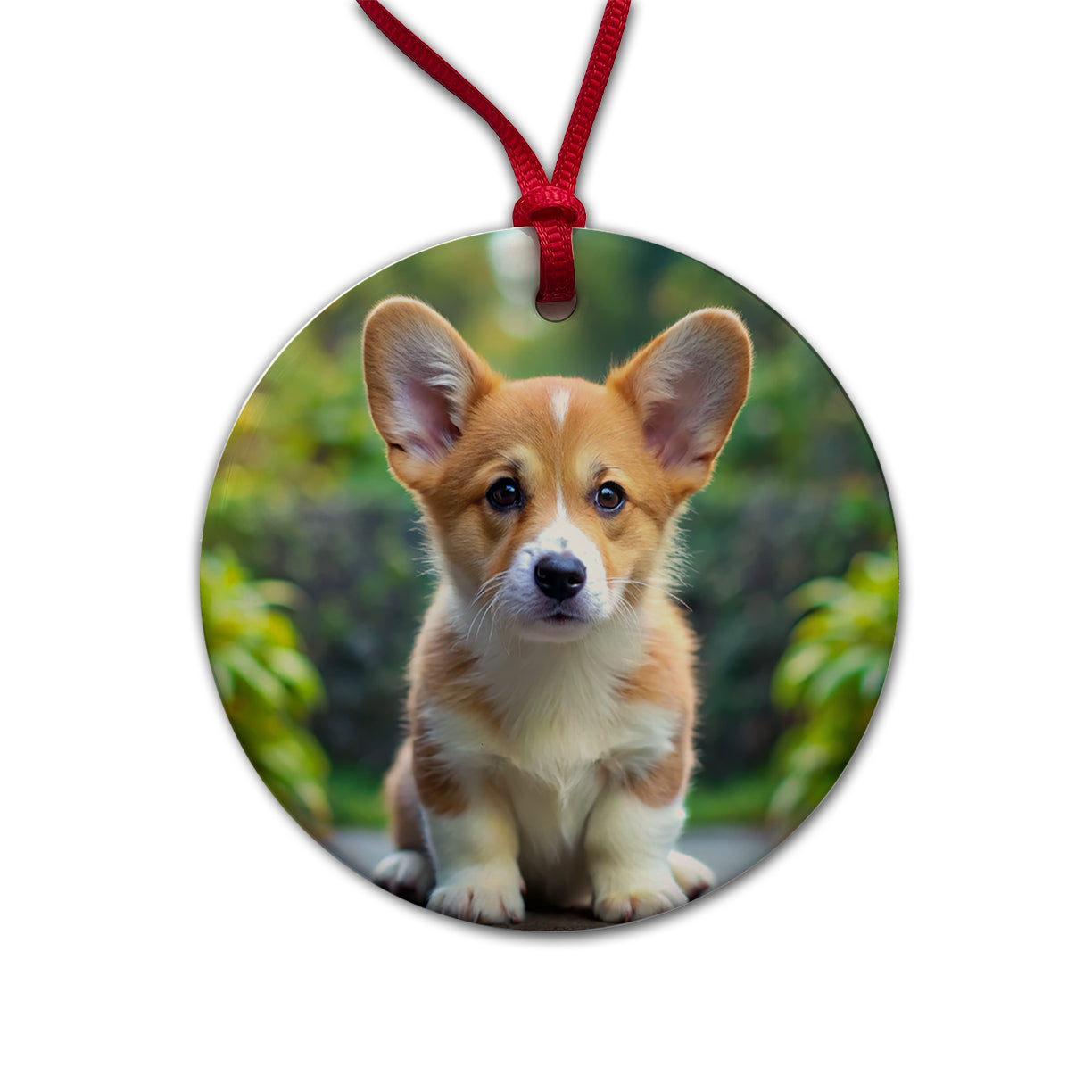 Pembroke Welsh Corgi Dog Puppy Photo Round Ceramic Holiday Christmas Tree Ornament