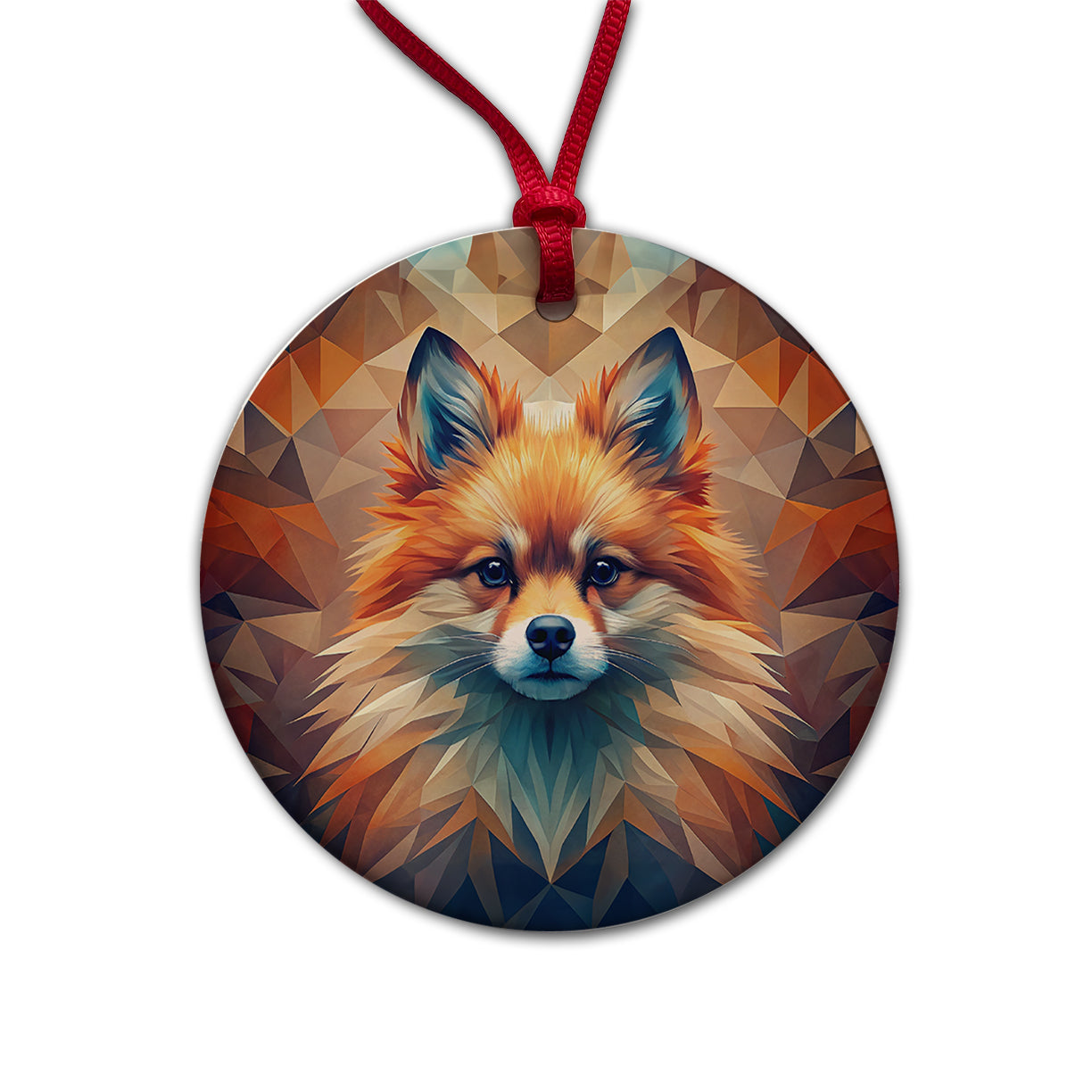 Pomeranian Dog Abstract Stylized Art Round Ceramic Holiday Christmas Tree Ornament