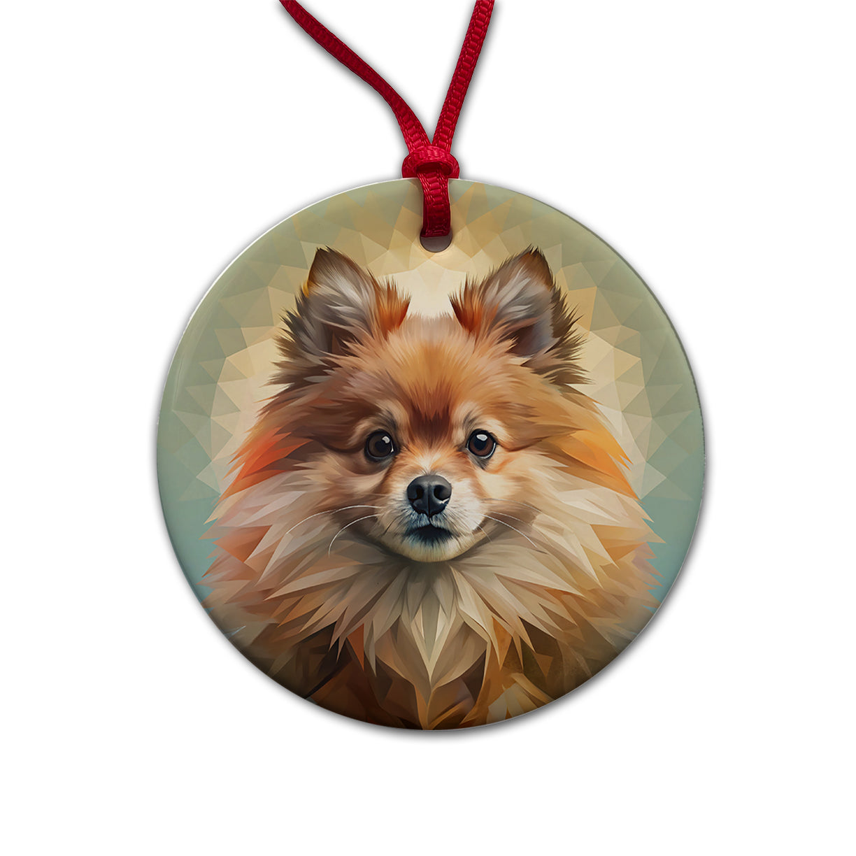 Pomeranian Dog Contemporary Art Round Ceramic Holiday Christmas Tree Ornament