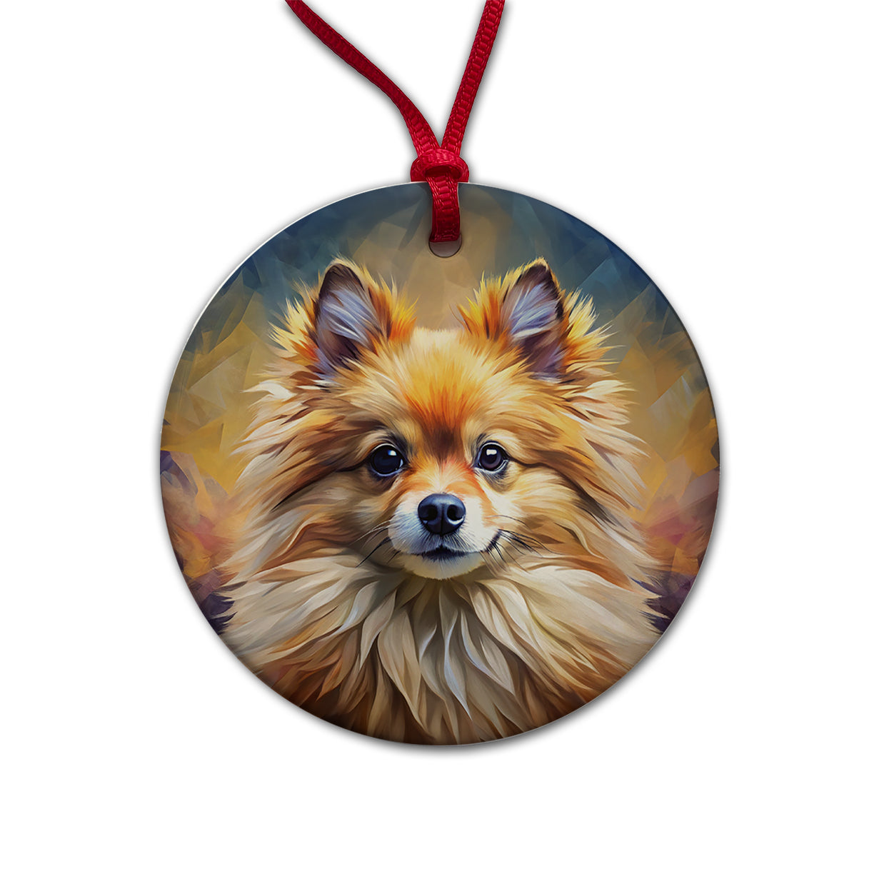 Pomeranian Dog Expressionism Art Round Ceramic Holiday Christmas Tree Ornament