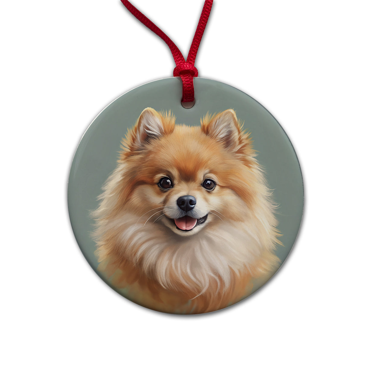 Pomeranian Dog Illustration Round Ceramic Holiday Christmas Tree Ornament