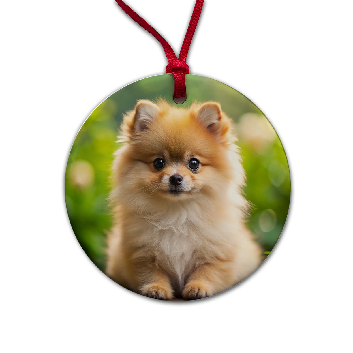 Pomeranian Dog Puppy Photo Round Ceramic Holiday Christmas Tree Ornament