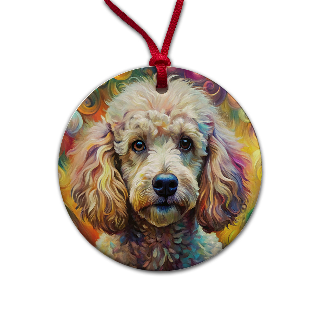 Poodle Dog Abstract Art Round Ceramic Holiday Christmas Tree Ornament