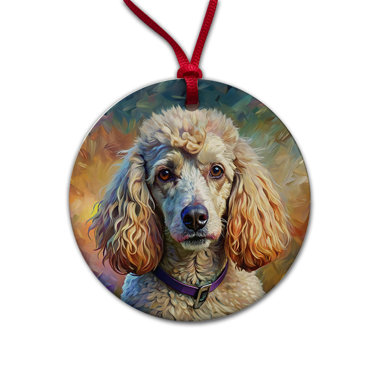 Poodle Dog Expressionism Art Round Ceramic Holiday Christmas Tree Ornament