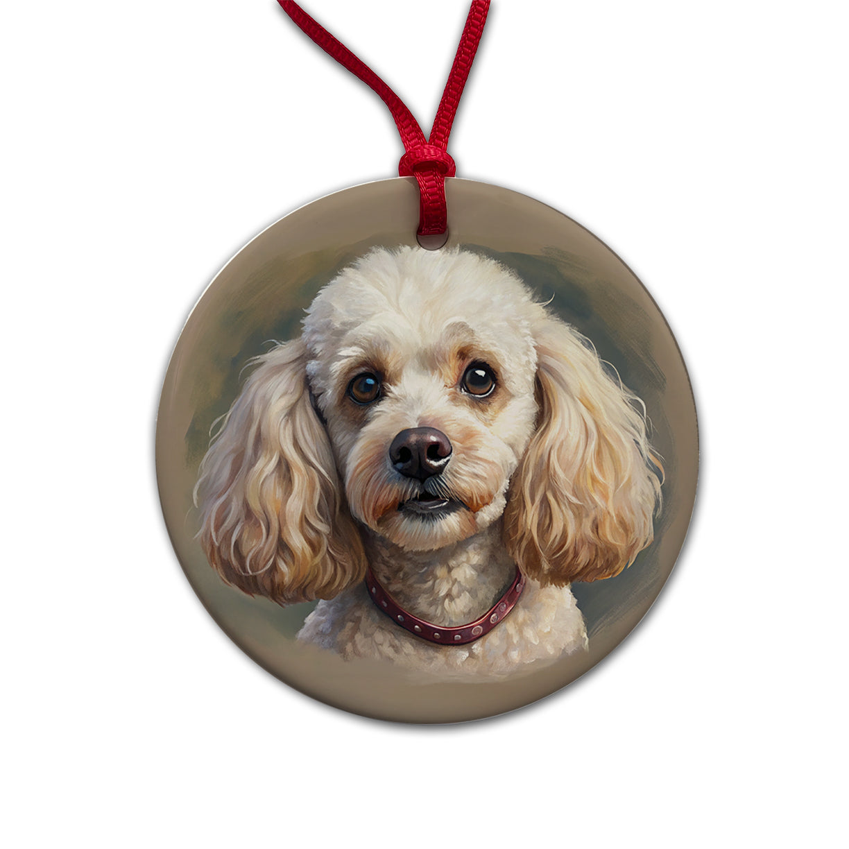 Poodle Dog Illustration Round Ceramic Holiday Christmas Tree Ornament