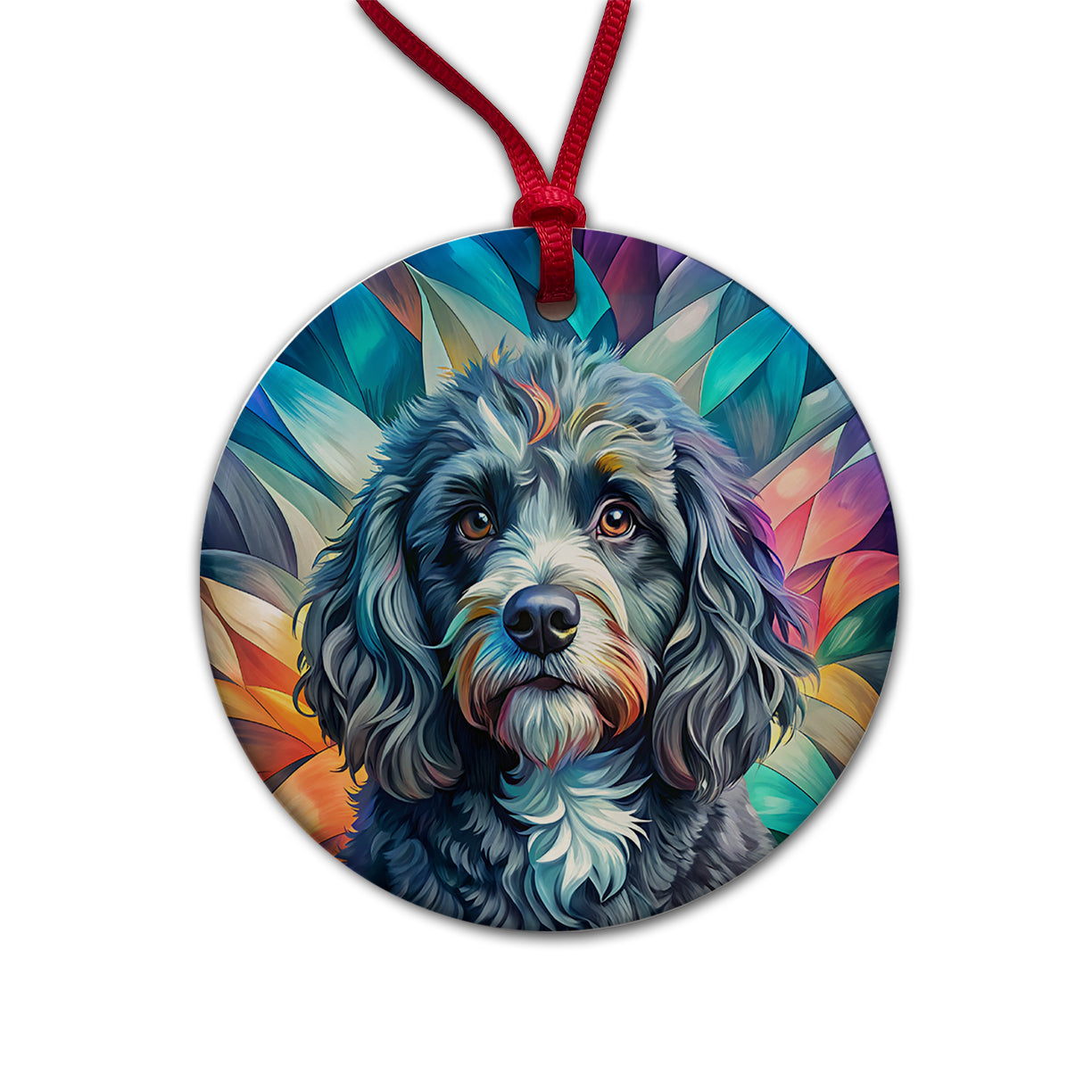 Portuguese Water Dog Contemporary Art Round Ceramic Holiday Christmas Tree Ornament