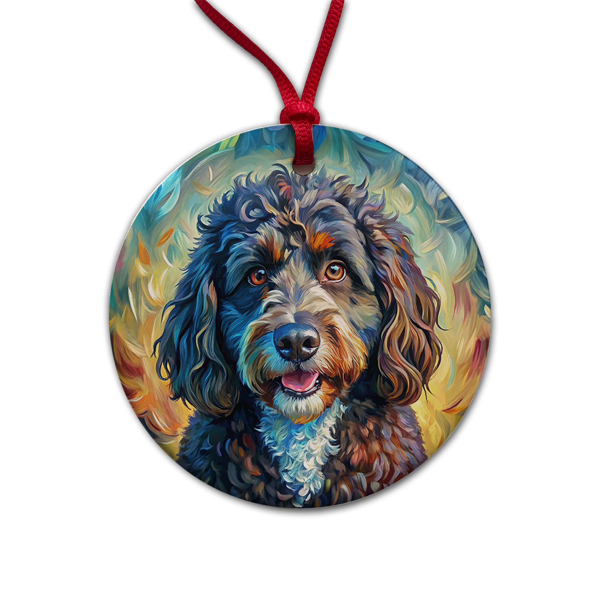 Portuguese Water Dog Expressionism Art Round Ceramic Holiday Christmas Tree Ornament
