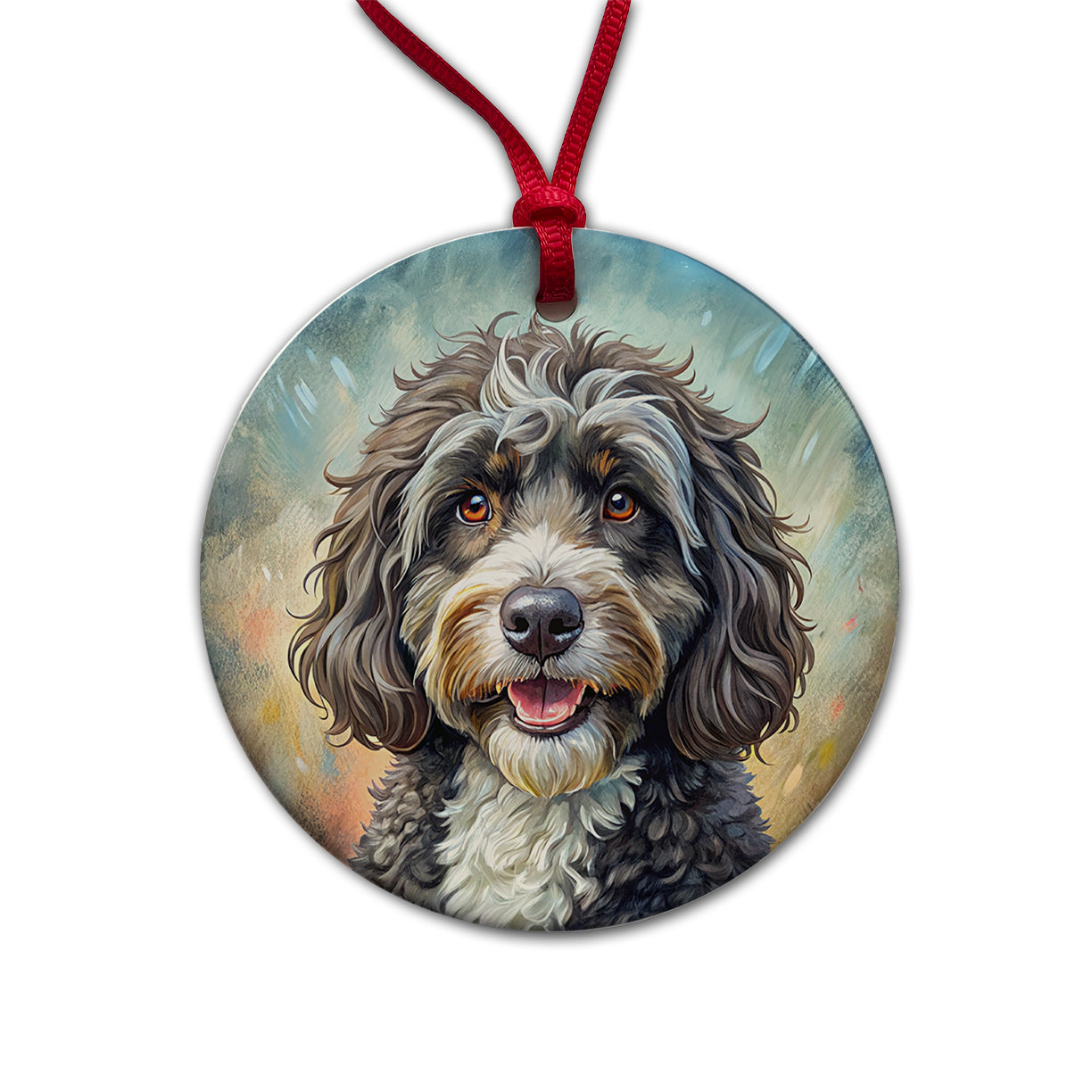 Portuguese Water Dog Illustration Round Ceramic Holiday Christmas Tree Ornament