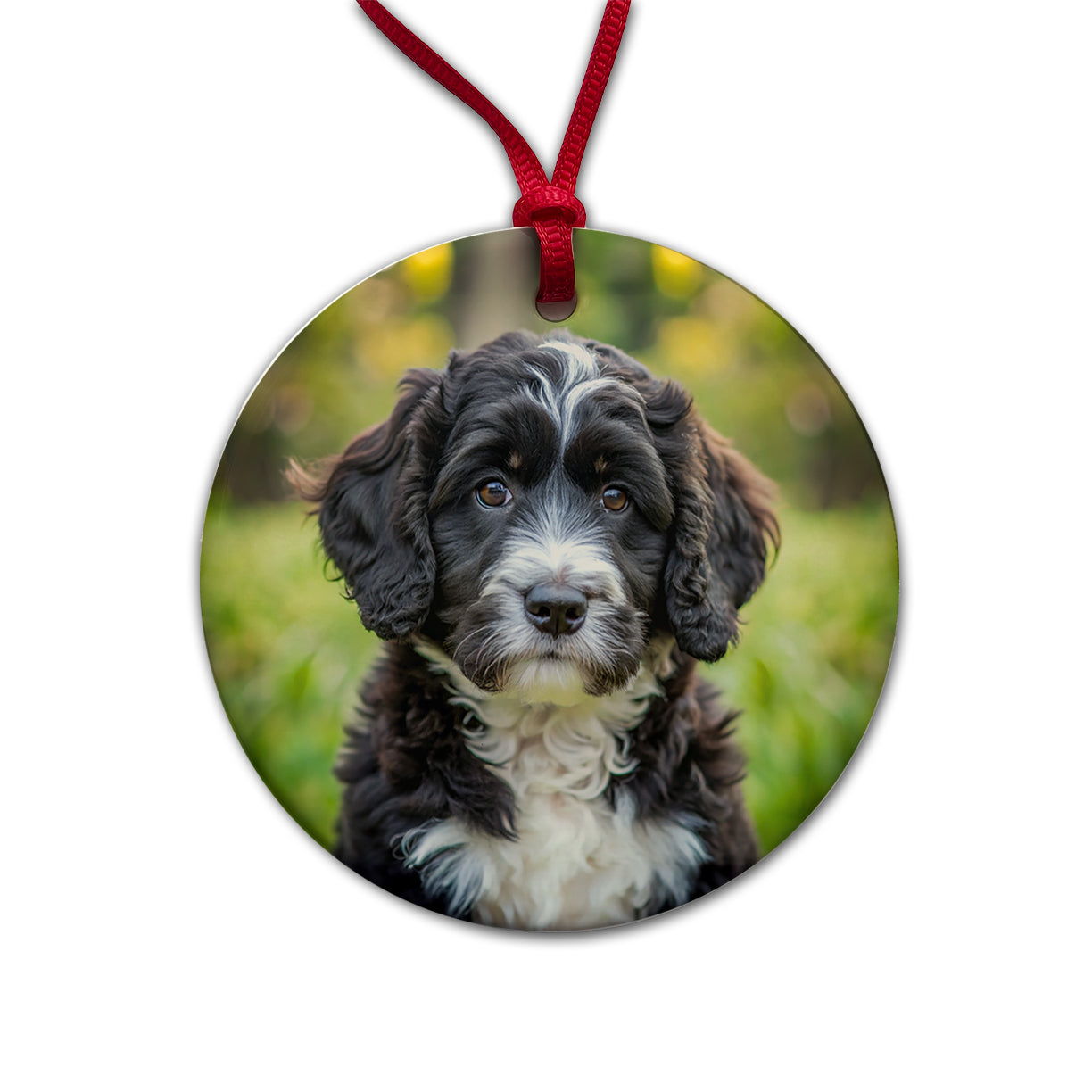 Portuguese Water Dog Puppy Photo Round Ceramic Holiday Christmas Tree Ornament