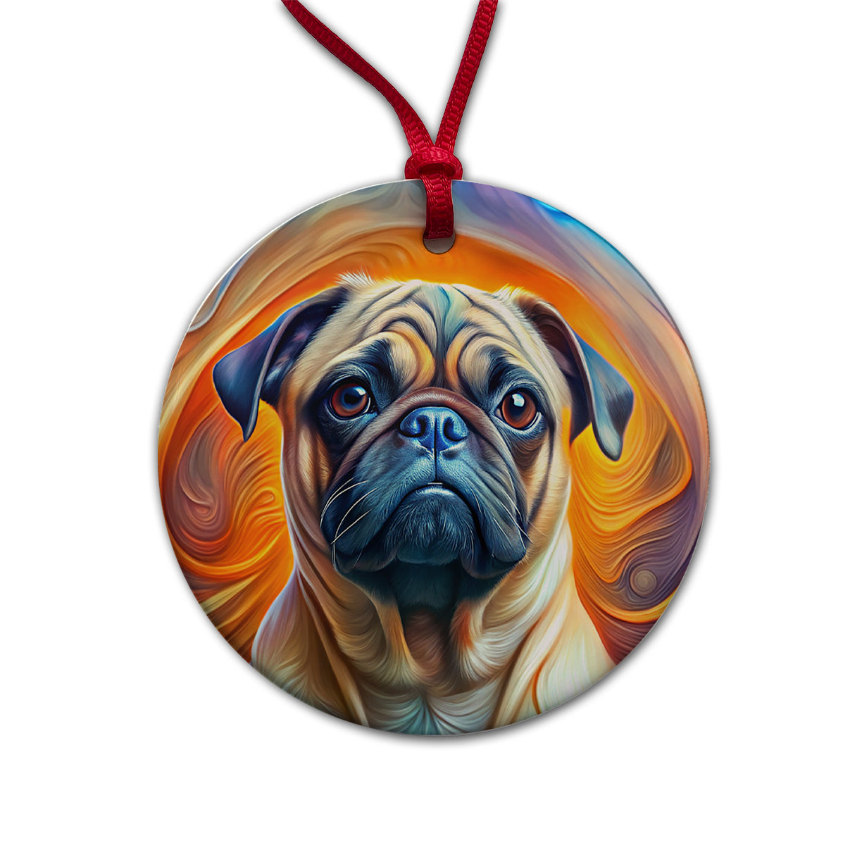 Pug Dog Abstract Art Round Ceramic Holiday Christmas Tree Ornament