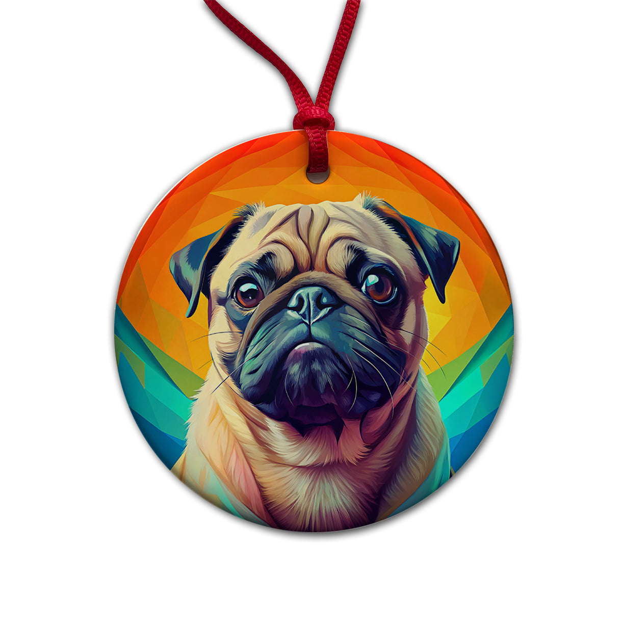 Pug Dog Pop Art Round Ceramic Holiday Christmas Tree Ornament