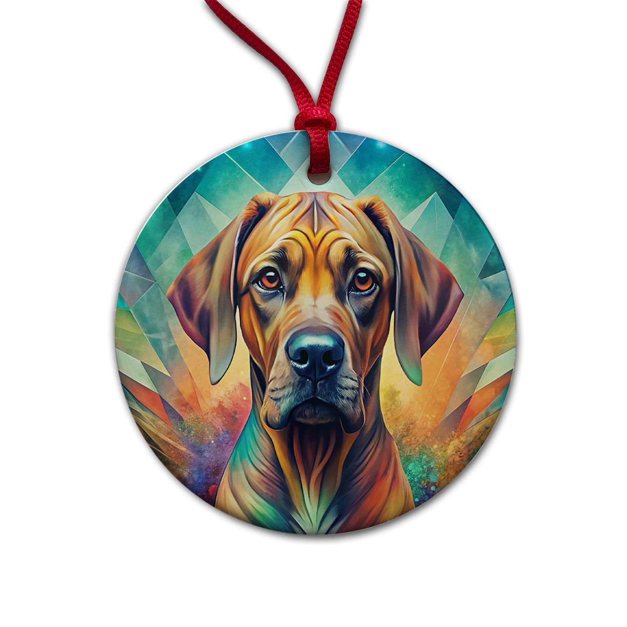 Rhodesian Ridgeback Dog Abstract Art Round Ceramic Holiday Christmas Tree Ornament