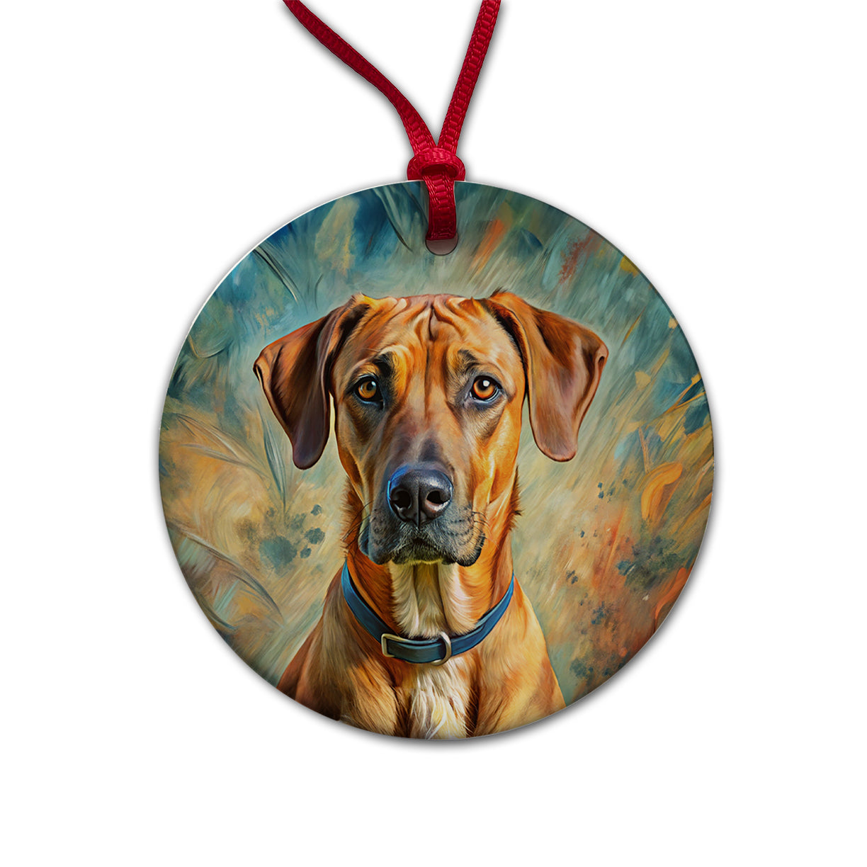 Rhodesian Ridgeback Dog Expressionism Art Round Ceramic Holiday Christmas Tree Ornament